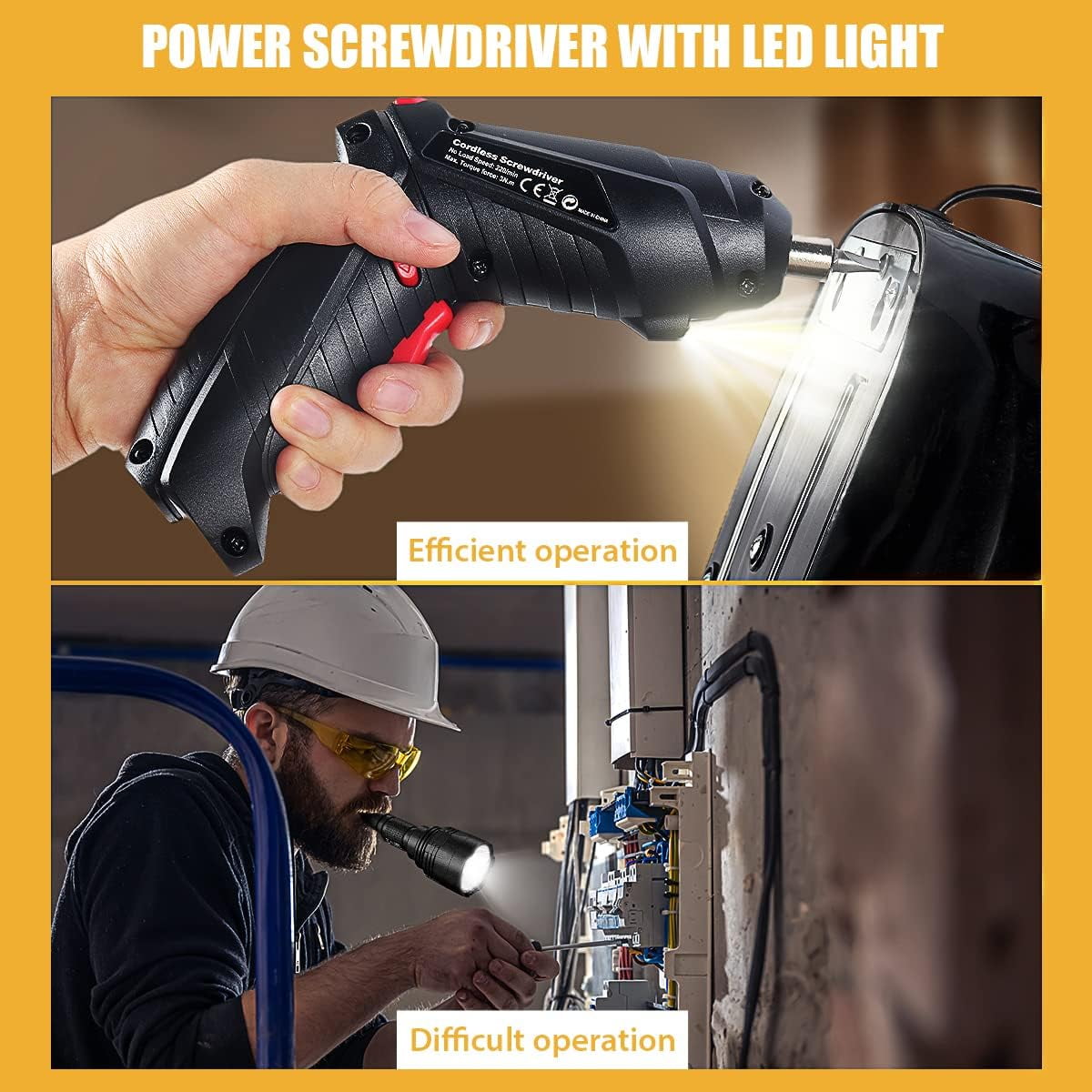 BN-LINK Cordless Electric Screwdriver Set, USB Rechargeable Power Tool with Rotating Handle, LED Light, and 45-Piece Accessory Kit 8hzow - Image 3