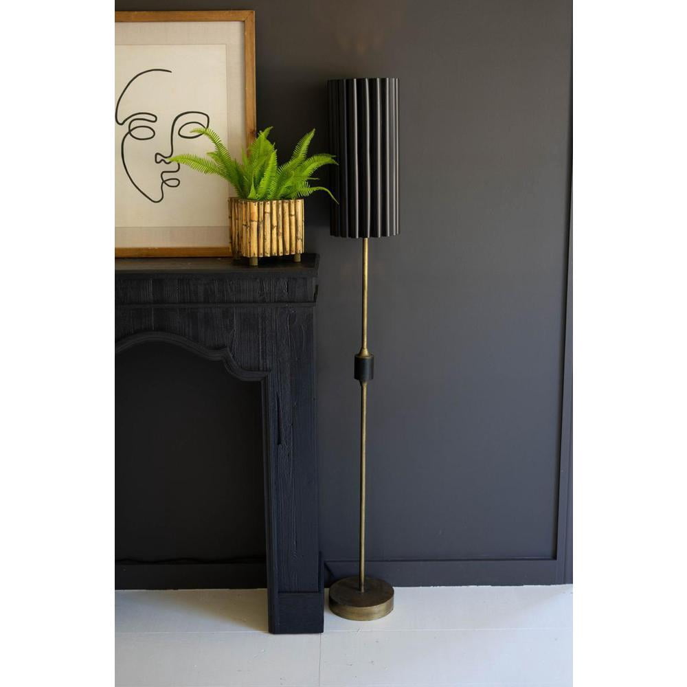 Kalalou Antique Gold Floor Lamp with Fluted Black Metal Shade (60 in) eka2u