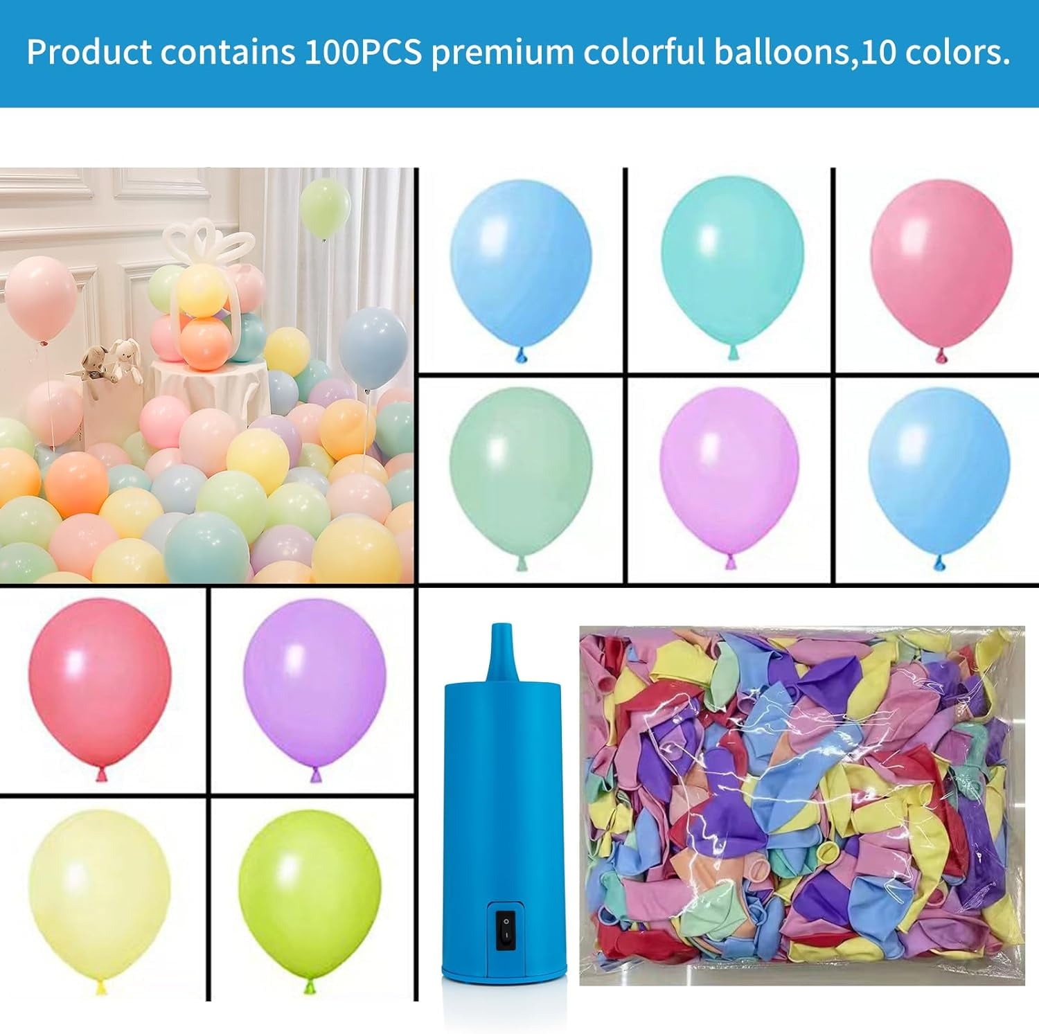 SUWU Electric Balloon Inflator Pump Portable Air Blower for Party Decorations (Blue, 1 Unit) bmlxx