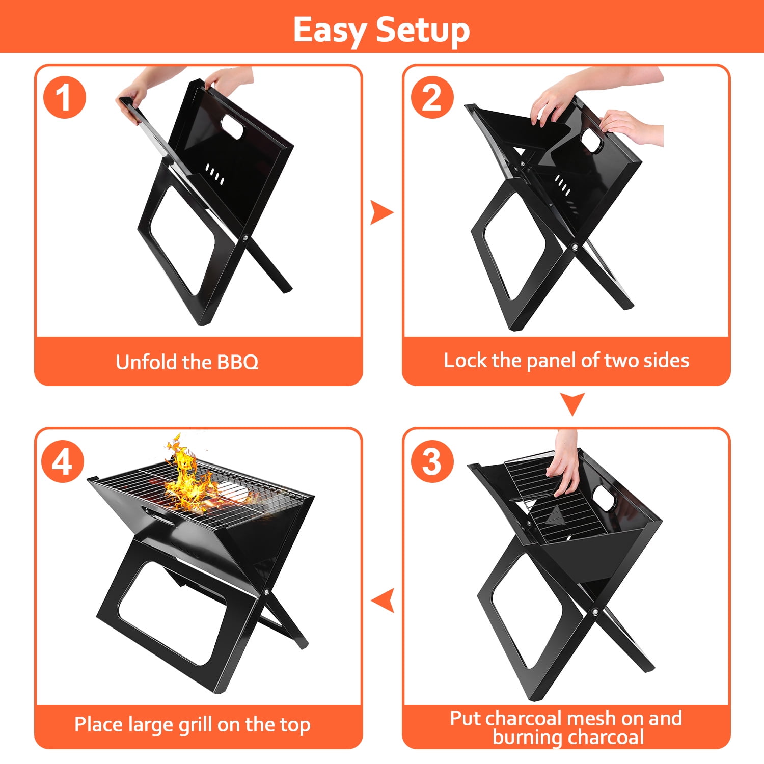 Imountek Portable Charcoal Grill, Foldable Outdoor Barbecue for Camping and Tailgating (Black, 17.1 x 11 x 14.8 in) 6effy