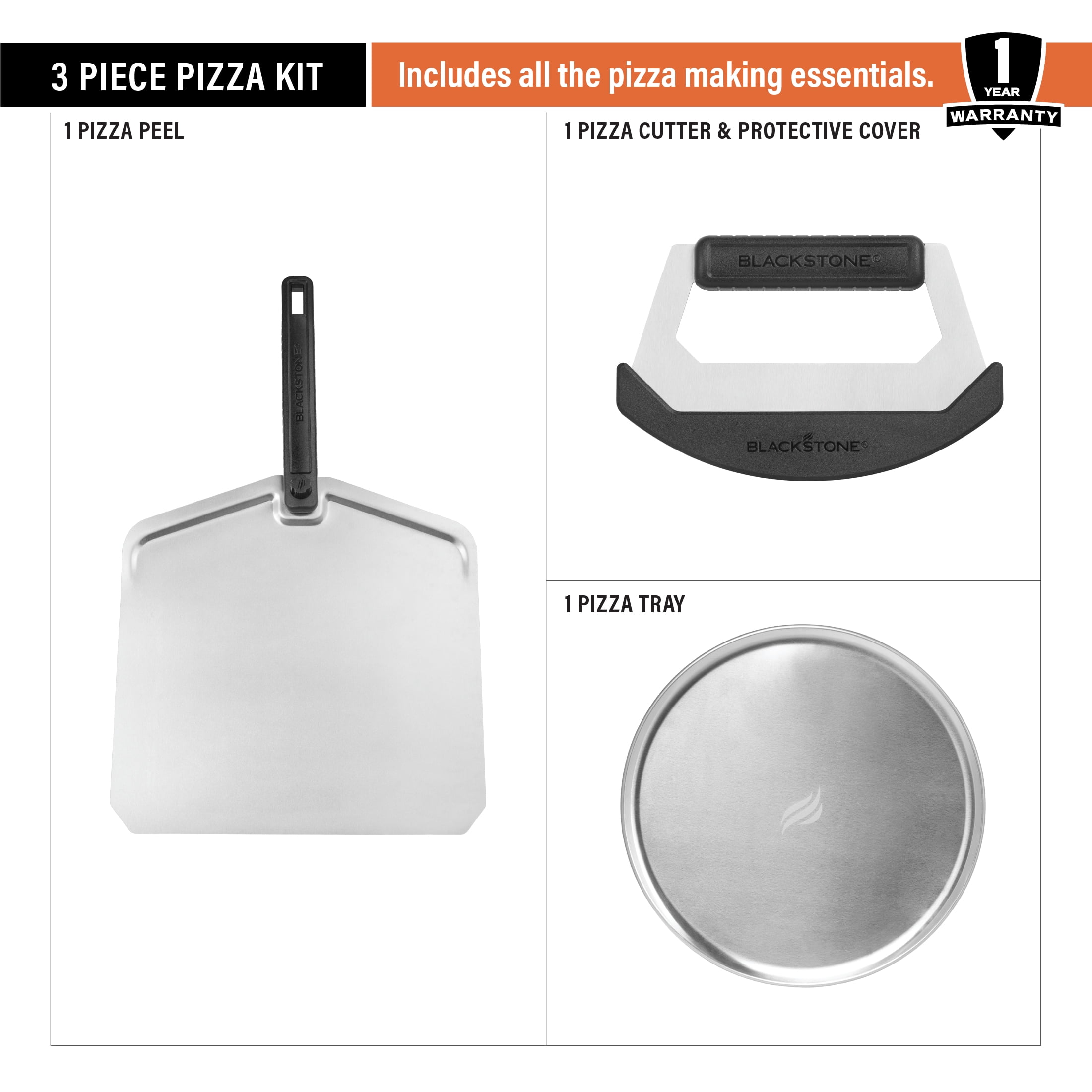 Blackstone Pizza Oven Accessory Kit with Aluminum Tray, Foldable Peel, and Cutter (Silver, 3-Piece) 4owcx - Image 3