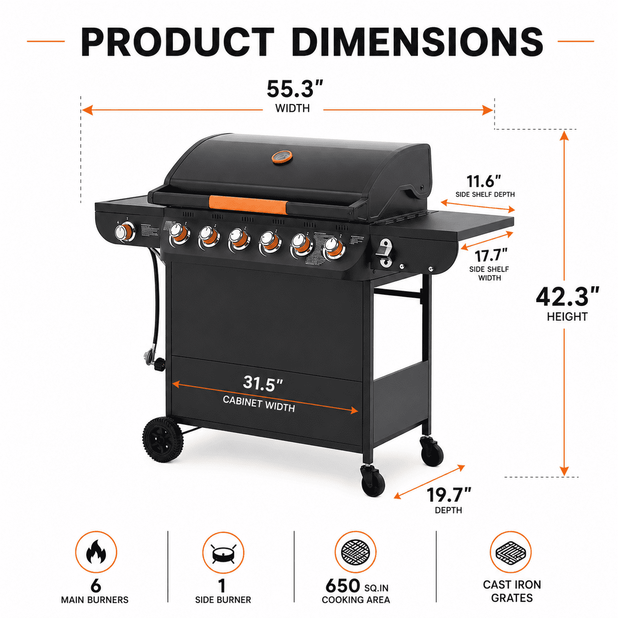 Seizeen 4 Burner Propane Gas Grill with Side Burner, Outdoor Stainless Steel BBQ Grill (Black, 46790 BTU) eavsv