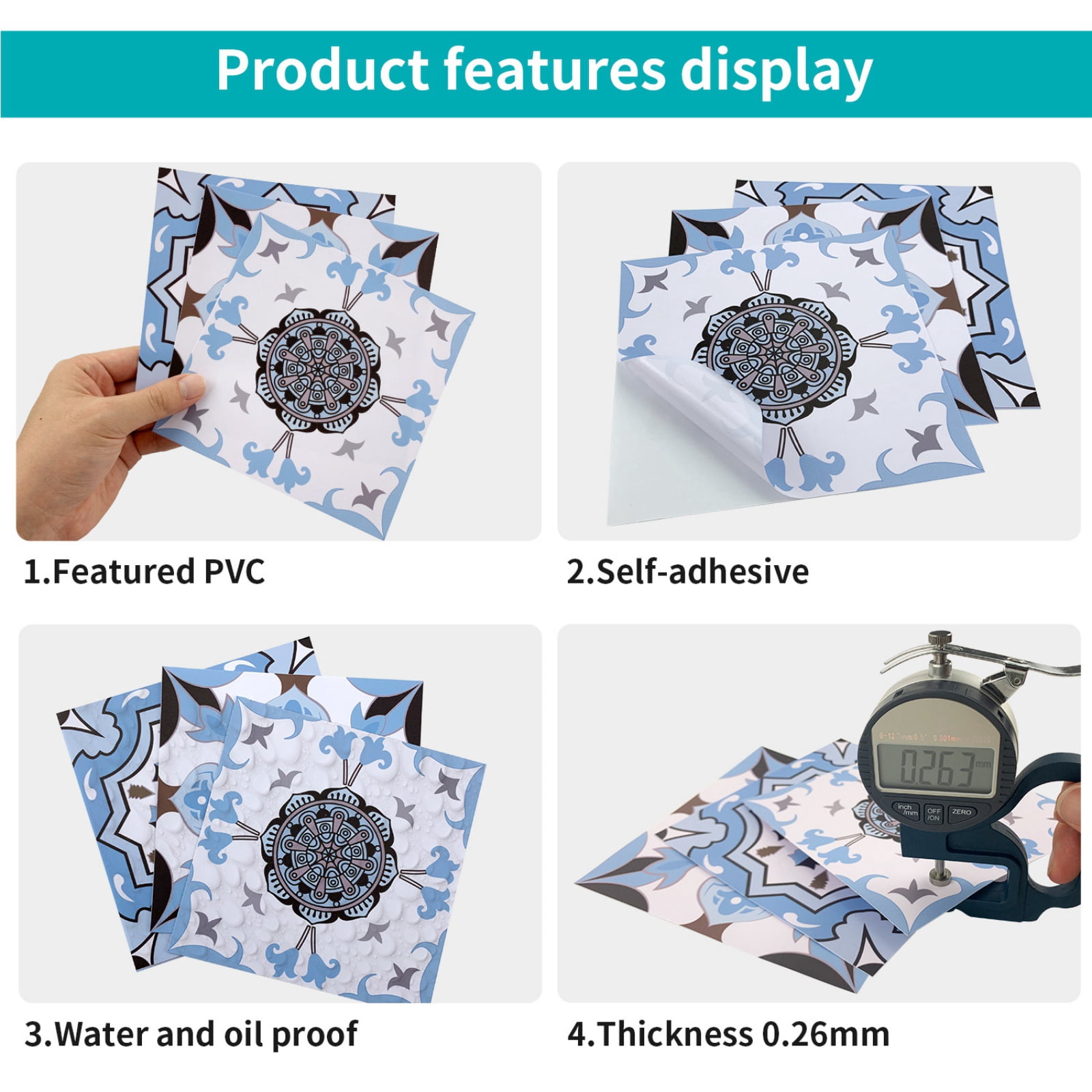 Hanyge Peel and Stick Vinyl Backsplash Tile Decals, Waterproof Removable Wall Stickers for Kitchen and Bathroom (Multi-Color, 24 Pack, 4 in x 4 in) yhwaf