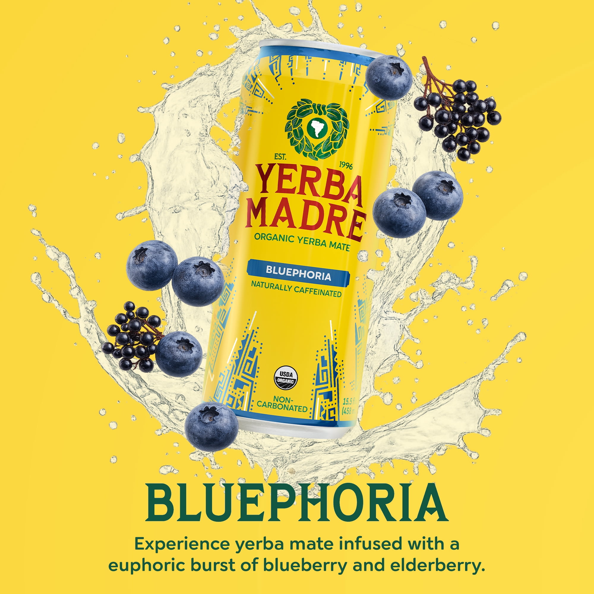 Guayaki Organic Yerba Mate Bluephoria Energy Drink (Blueberry Elderberry, 15.5 fl oz) ksqkf
