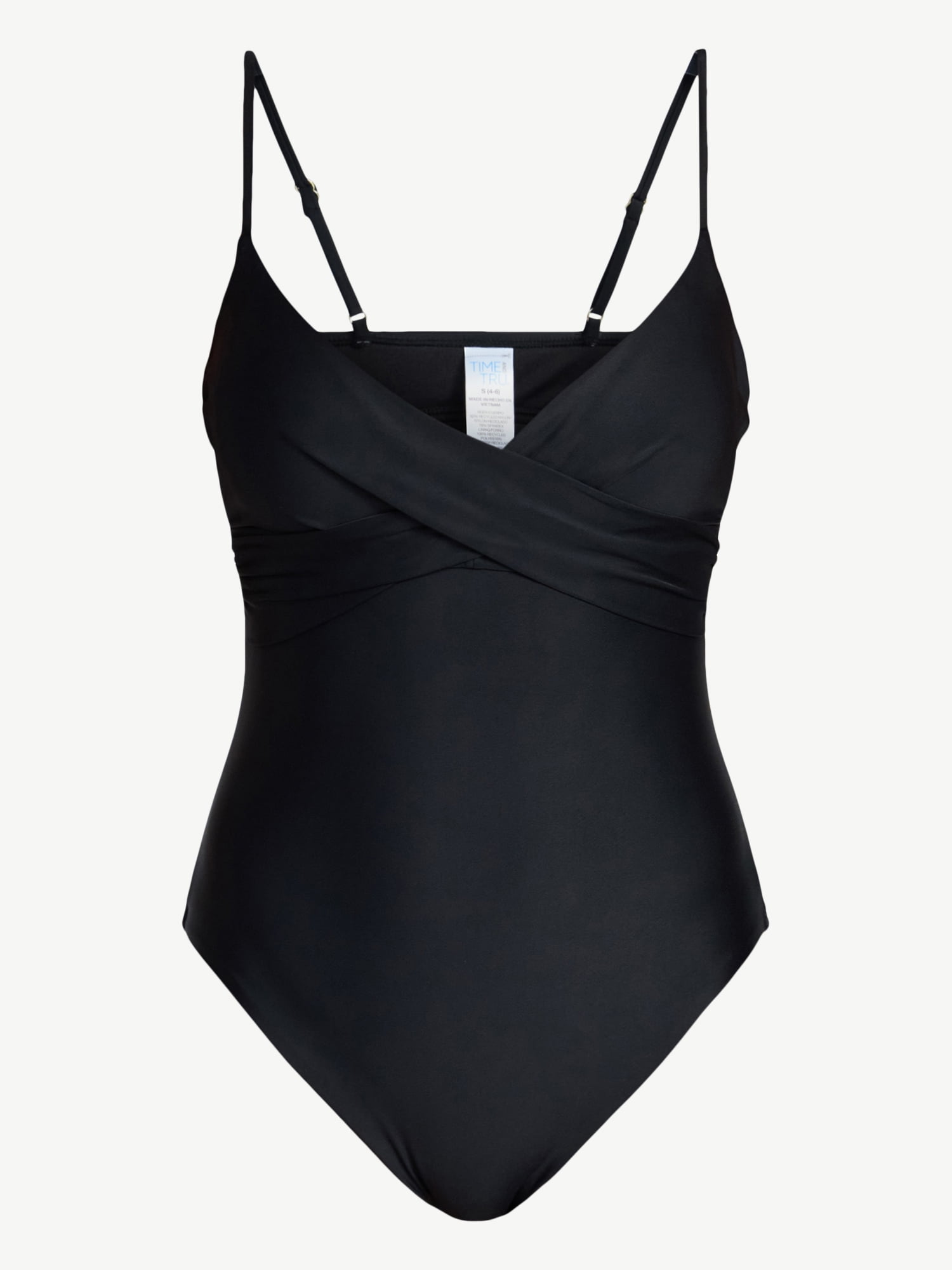 Time and Tru Women's Ruched Front One Piece Swimsuit (Black, XS-3X) sqyva