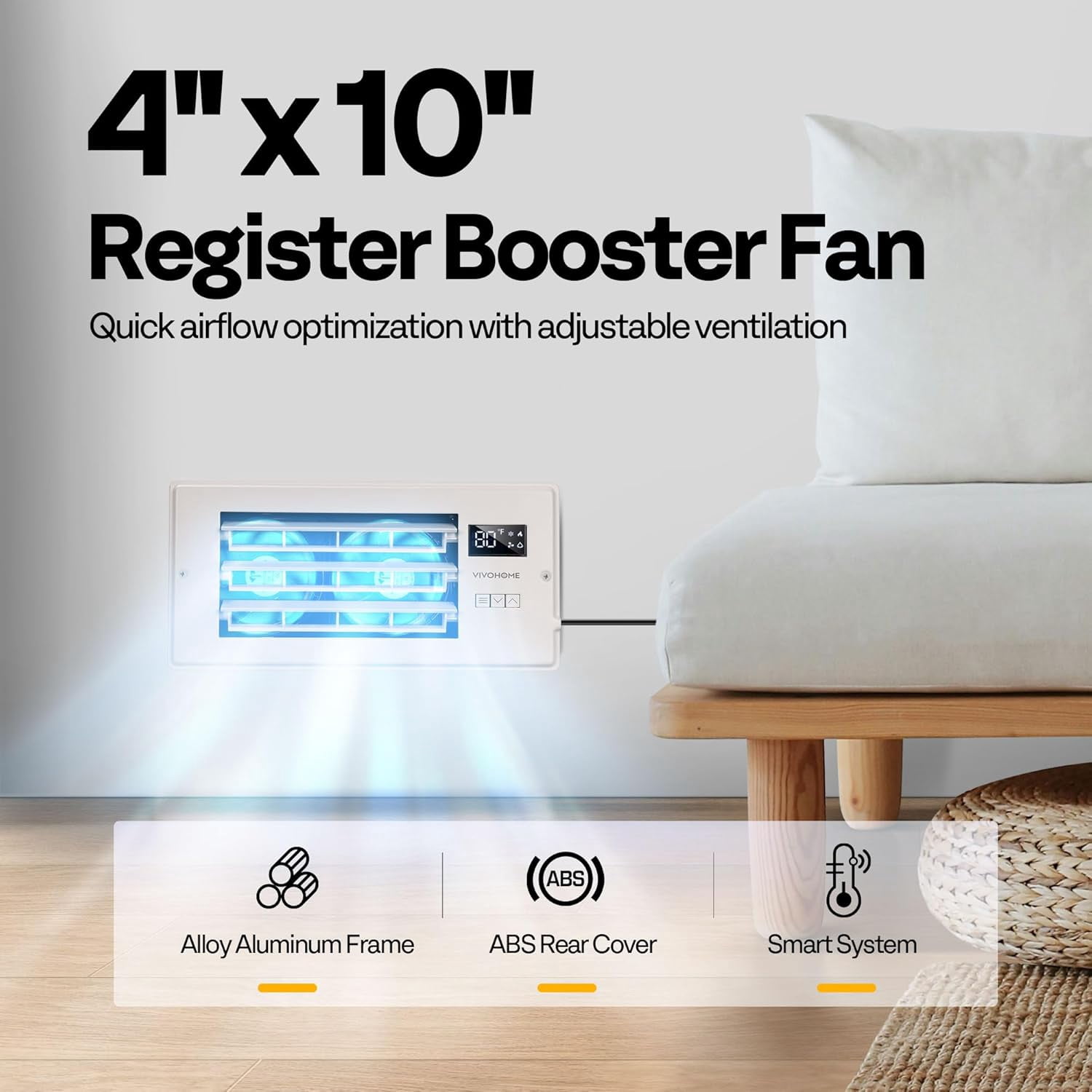 SPECSTAR Register Booster Fan with Smart Thermostat and 10-Speed Remote Control (White, 4 in x 10 in) 35drs