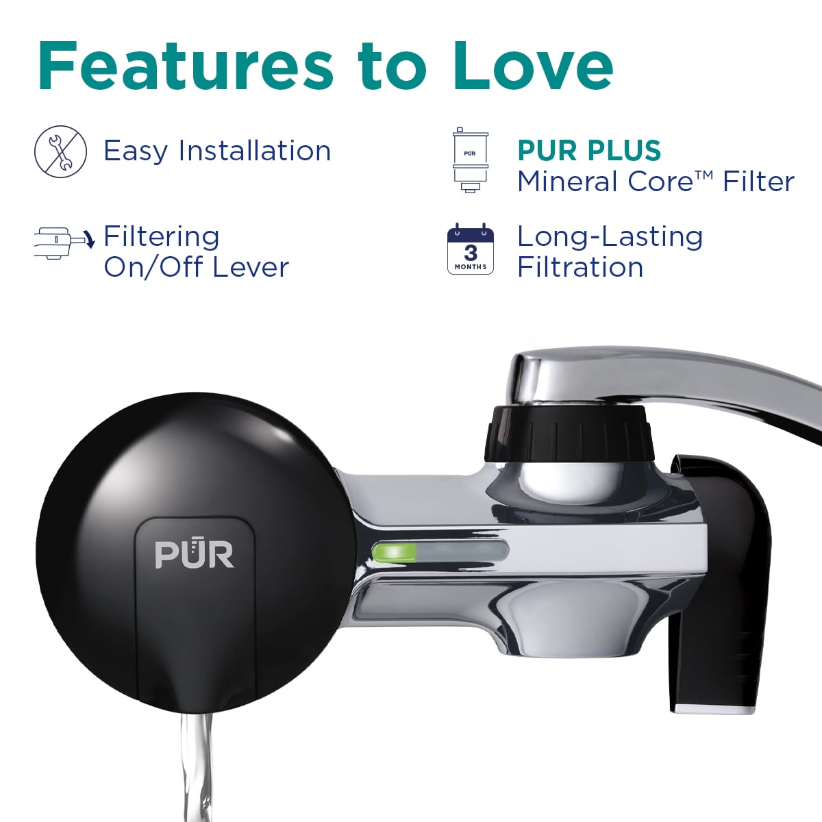 PUR PLUS Faucet Mount Water Filtration System (Black/Chrome, 1 Count) lcuca