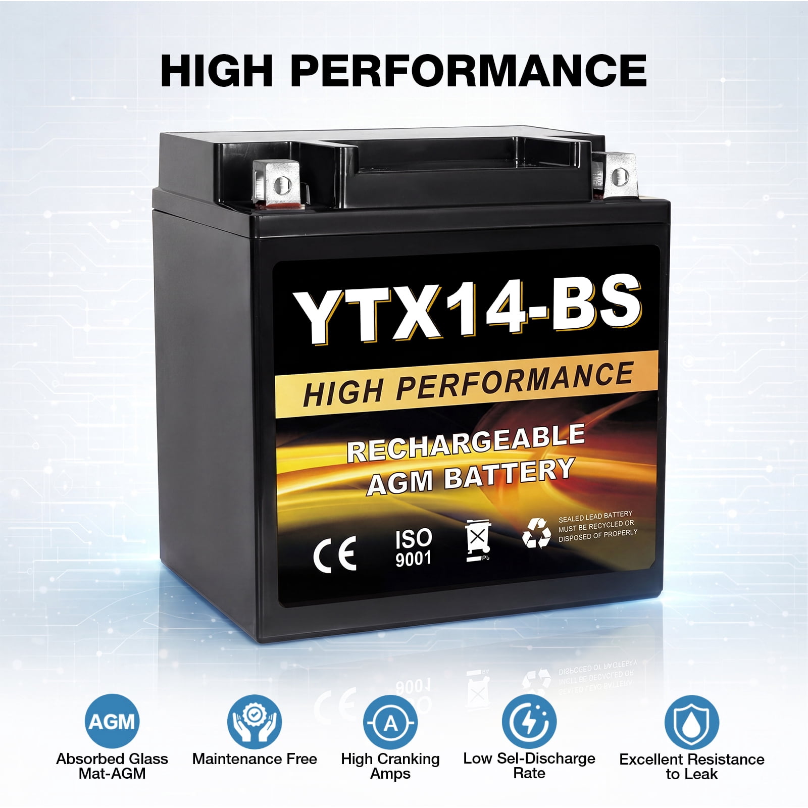 ANLIBATT YTX14-BS Powersport Battery 12V 12Ah 200CCA Sealed AGM Maintenance-Free Replacement (5.90 in x 3.43 in x 5.71 in) oc0gv