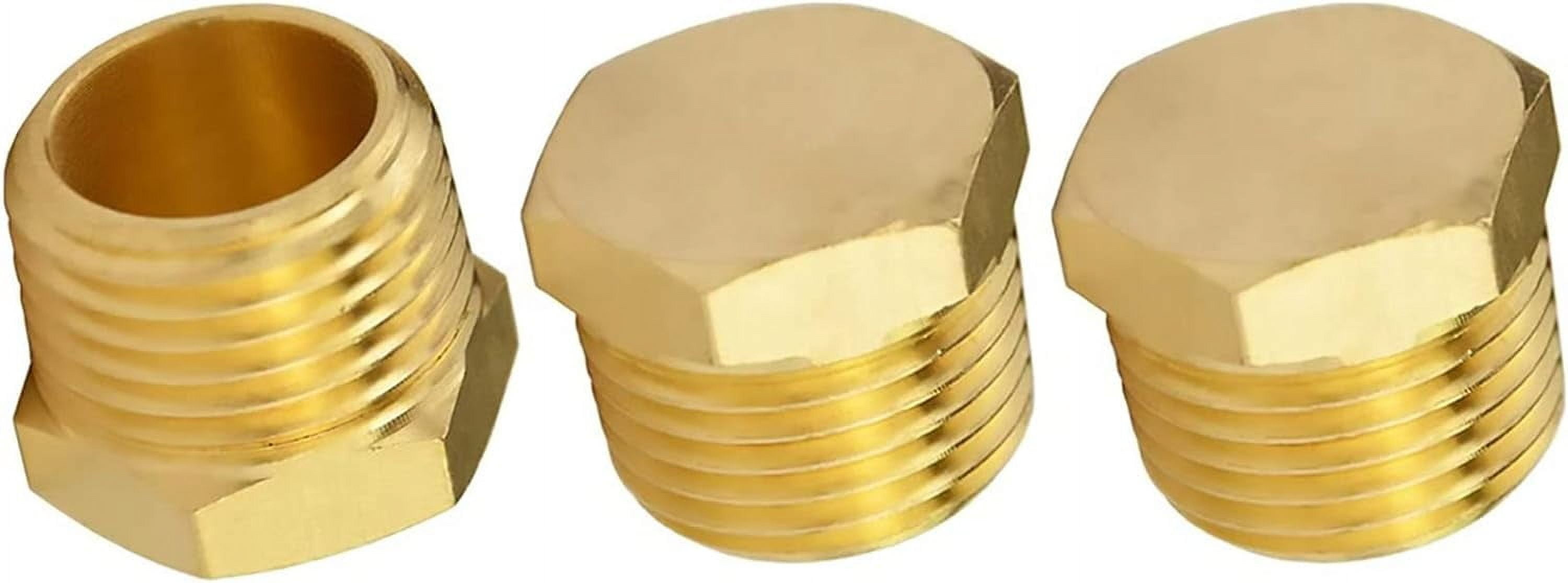 Youho 1/2 in NPT Male Brass Hex Head Pipe Plug Fitting (Gold, 3 Pack) slh78