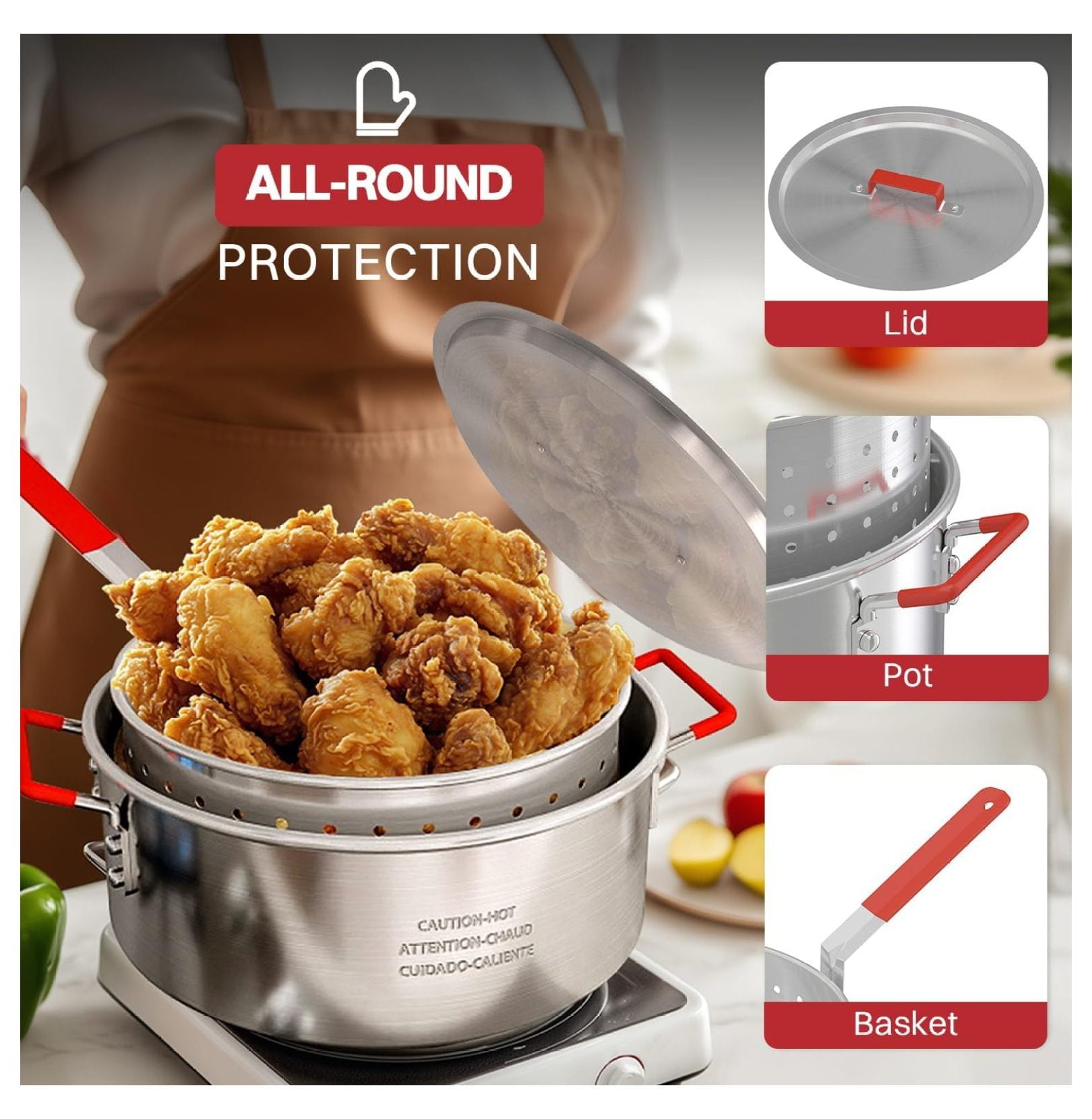 AMFWALAMF 10QT Aluminum Fish Fryer Pot with Basket and Lid (10QT) e5r5q