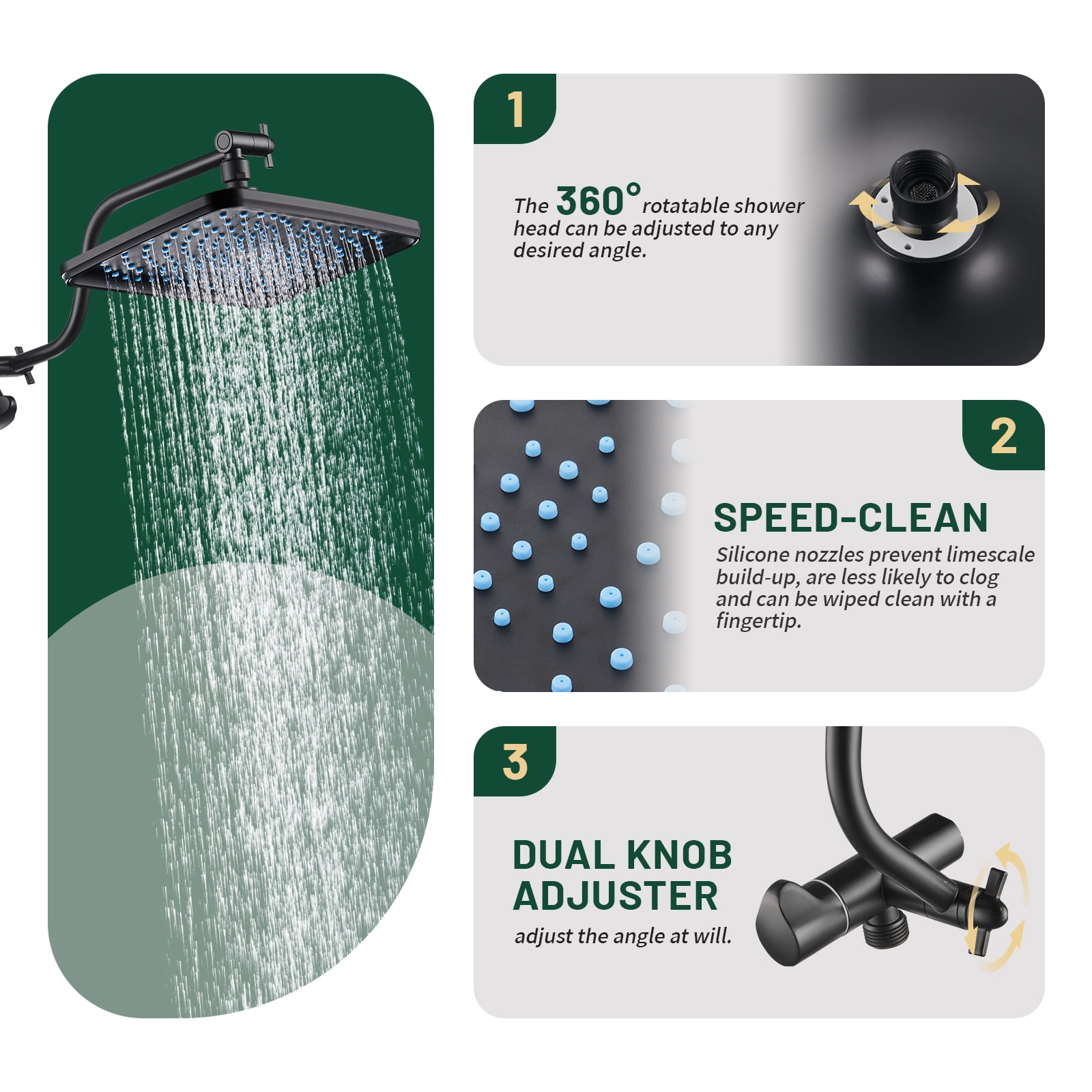 Cobbe 12 Inch Rain Shower Head Combo, High Pressure Handheld Shower Head with Filter, Adjustable Height Arm, 9 Spray Settings (Matte Black, 12 in) e2i92