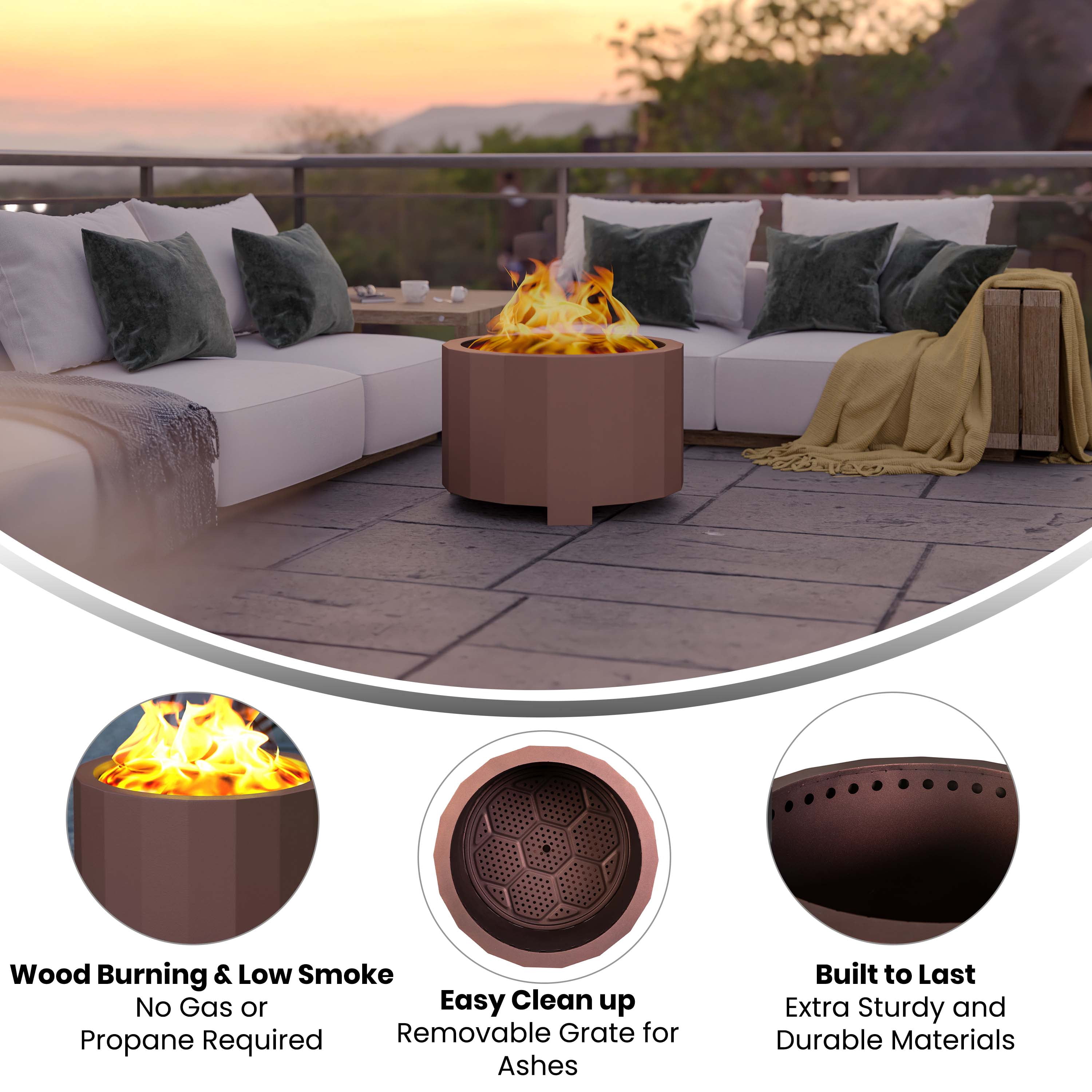 BizChair 27 inch Smokeless Outdoor Wood Burning Fire Pit with Waterproof Cover (Bronze, 27 in) 8eqga