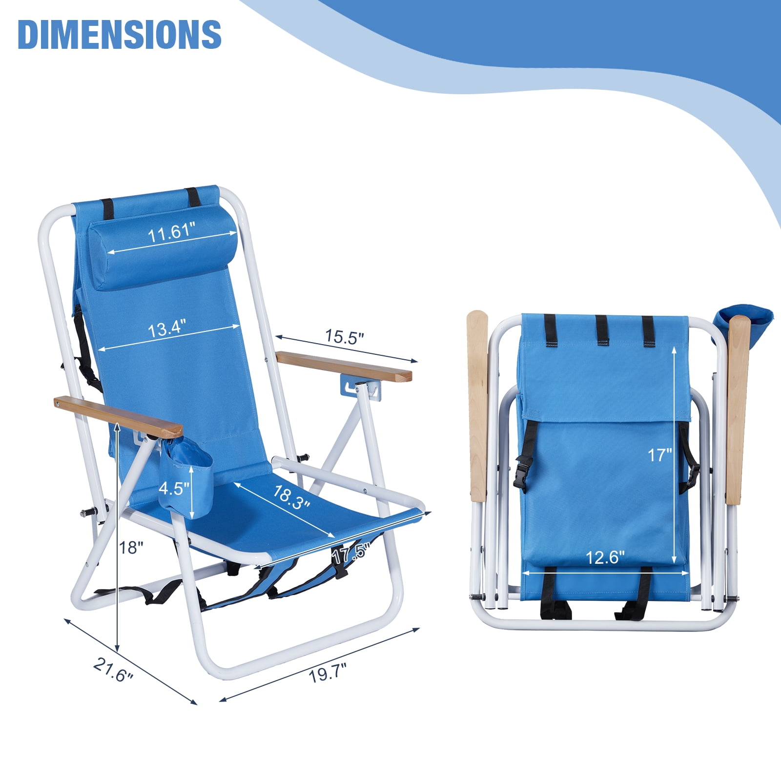 Ktaxon Portable Folding Beach Chair (Blue, 1 Pack) 3csda