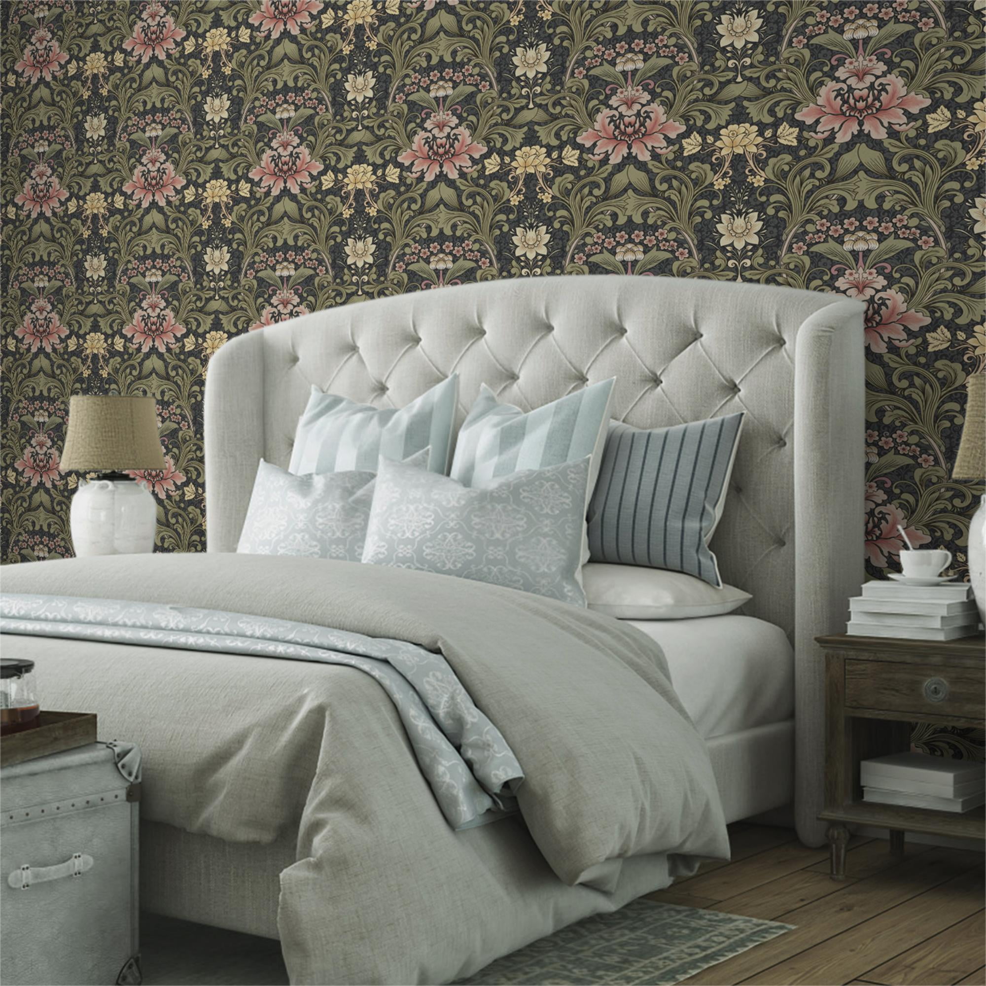 UMIGGEE Floral Boho Retro Peel and Stick Wallpaper, Self-Adhesive Removable Wall Covering for Home Decor and Furniture (Green, 17.7 in x 118 in) 026t9