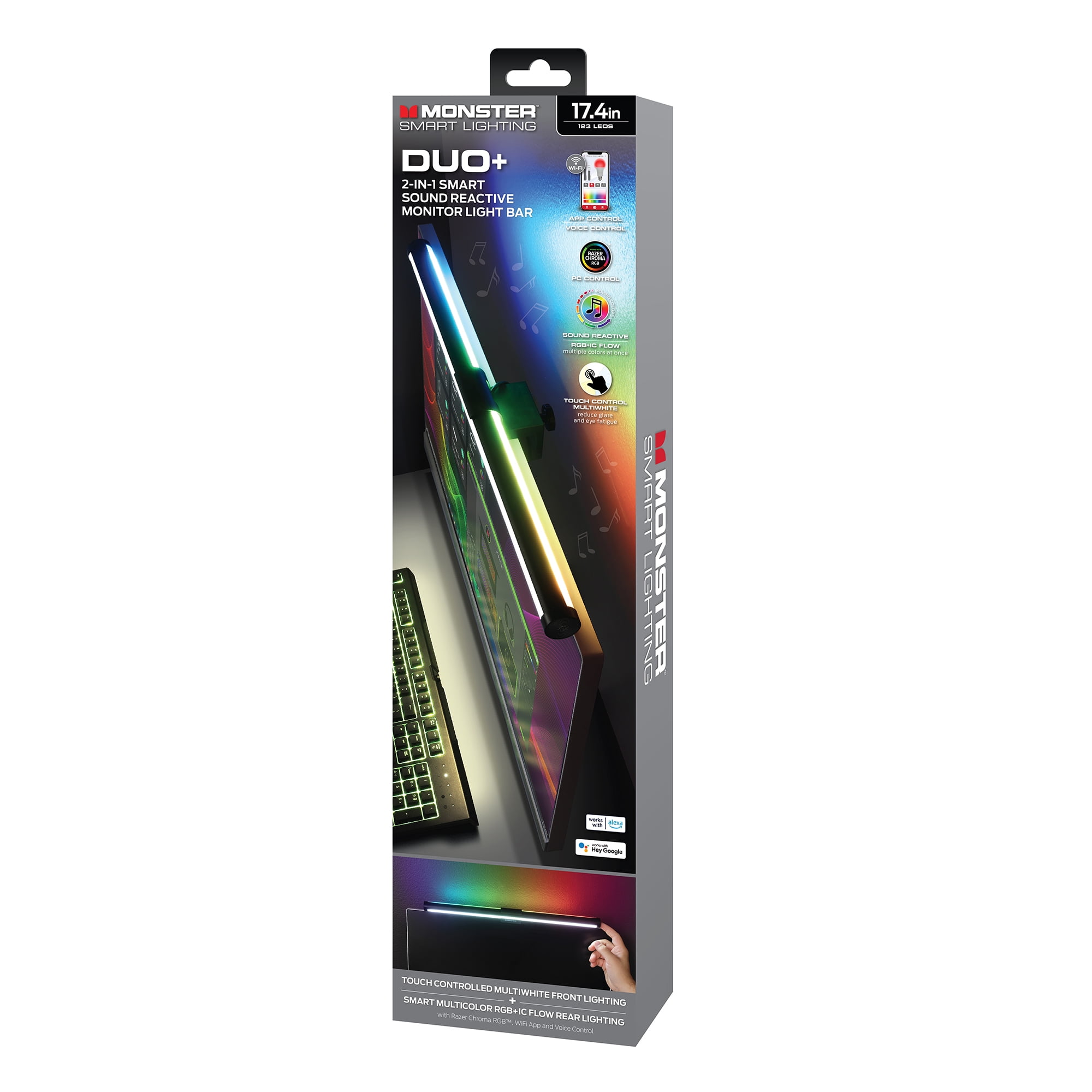 Monster LED Duo Monitor Light Bars with Smart Color Control and Razer Chroma Sync (RGB, 18.80 in) cxhlw