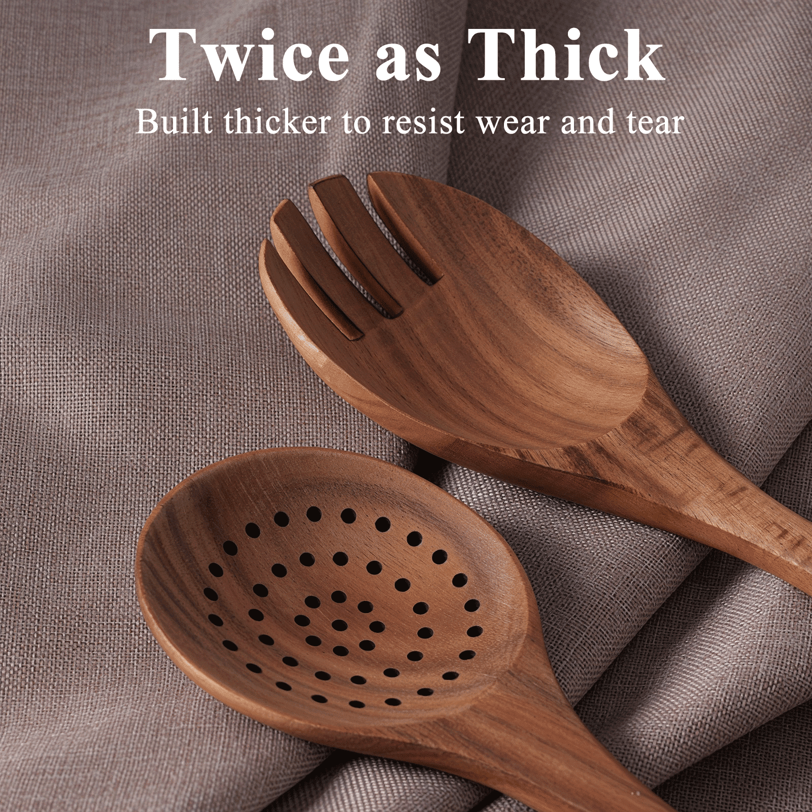 VAVSEA Natural Teak Wooden Cooking Utensils Set, Heat Resistant Non-Stick Kitchen Tools (8 Piece Set) 9fvzf