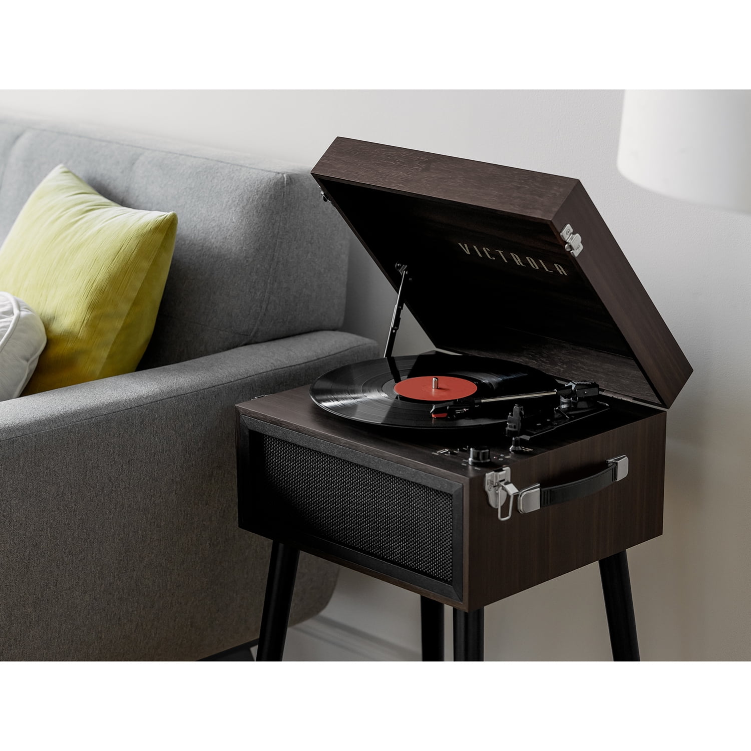 Victrola Liberty Bluetooth Record Player 3-Speed Turntable with Stand (Brown, 17.1 in x 15.7 in x 11 in) 7dp6p