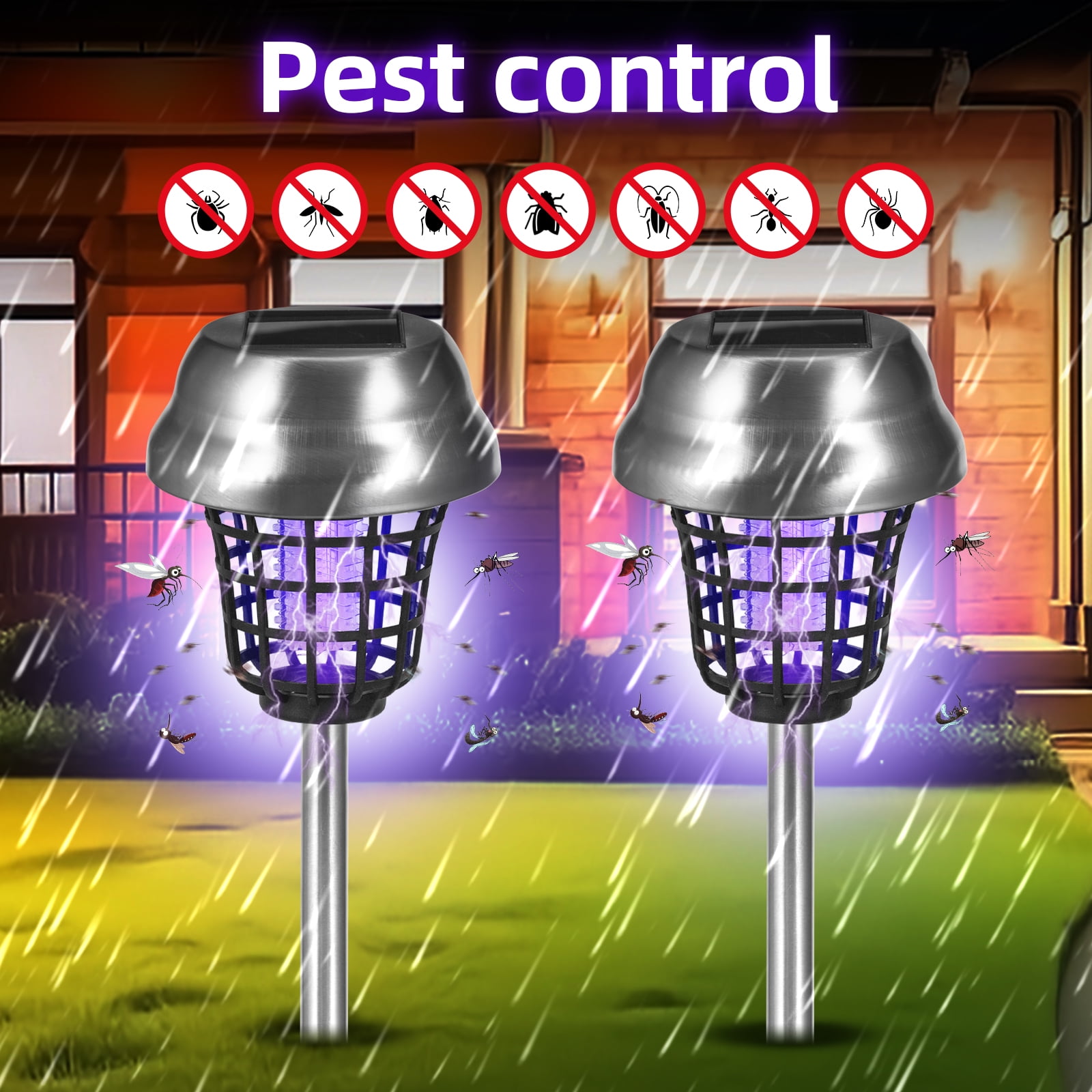Jinyi Solar Bug Zapper Outdoor Mosquito Killer Lamp (2-Pack, White/Purple Light) gq762