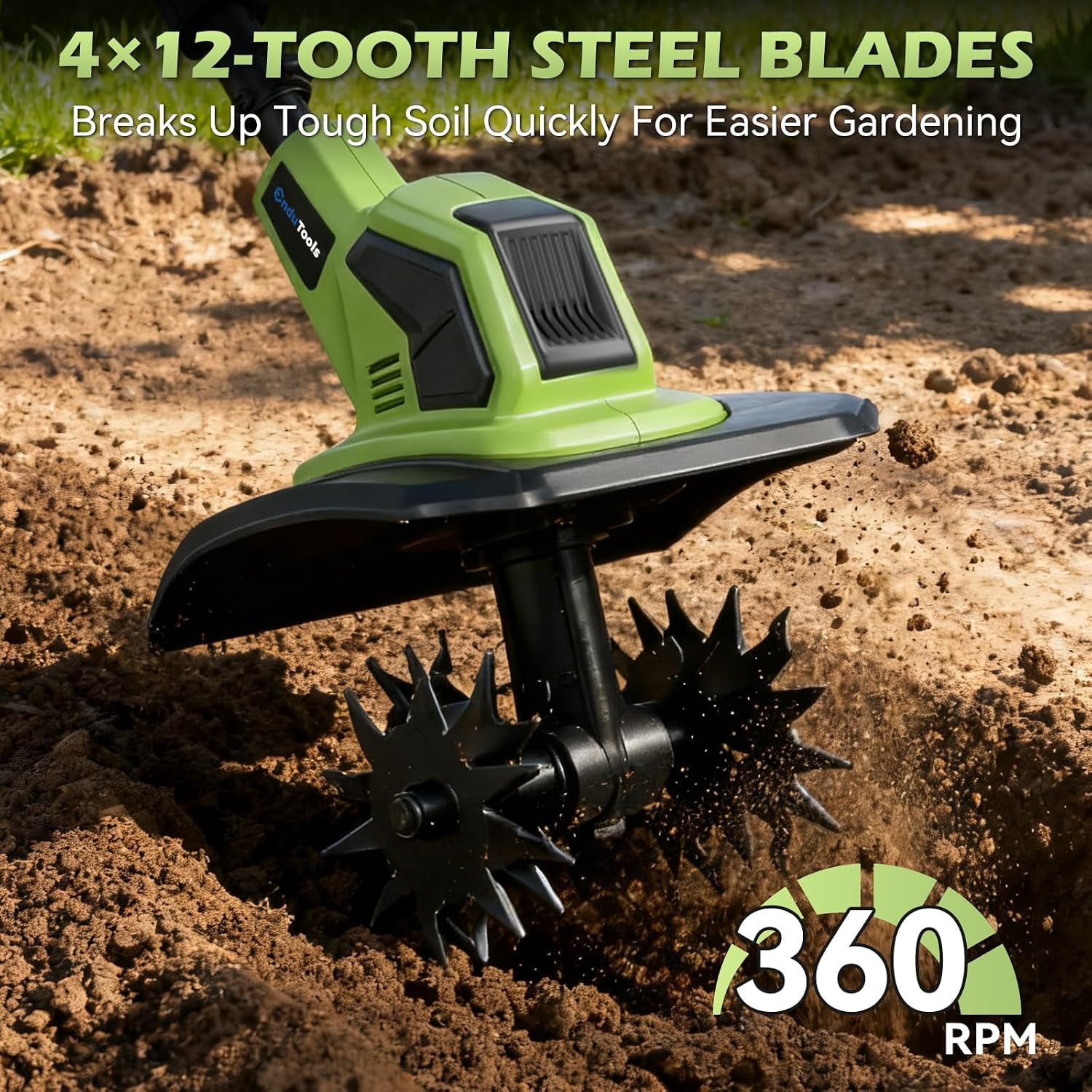 Protmex Cordless Garden Tiller Cultivator, Electric Rototiller for Soil Preparation, 9 in Tilling Width, 6.7 in Depth (21V, 2 x 4.0Ah Batteries) dmpt8