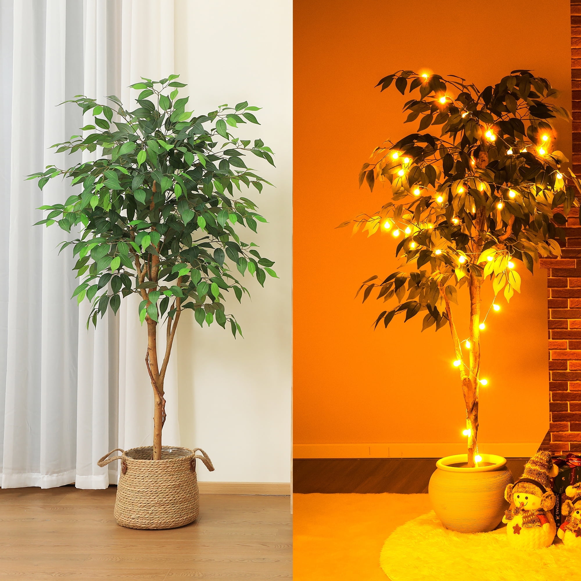 DR.Planzen Artificial Ficus Tree, Lifelike Indoor Floor Plant with Natural Wood Trunk (Green, 60 in) jofpa
