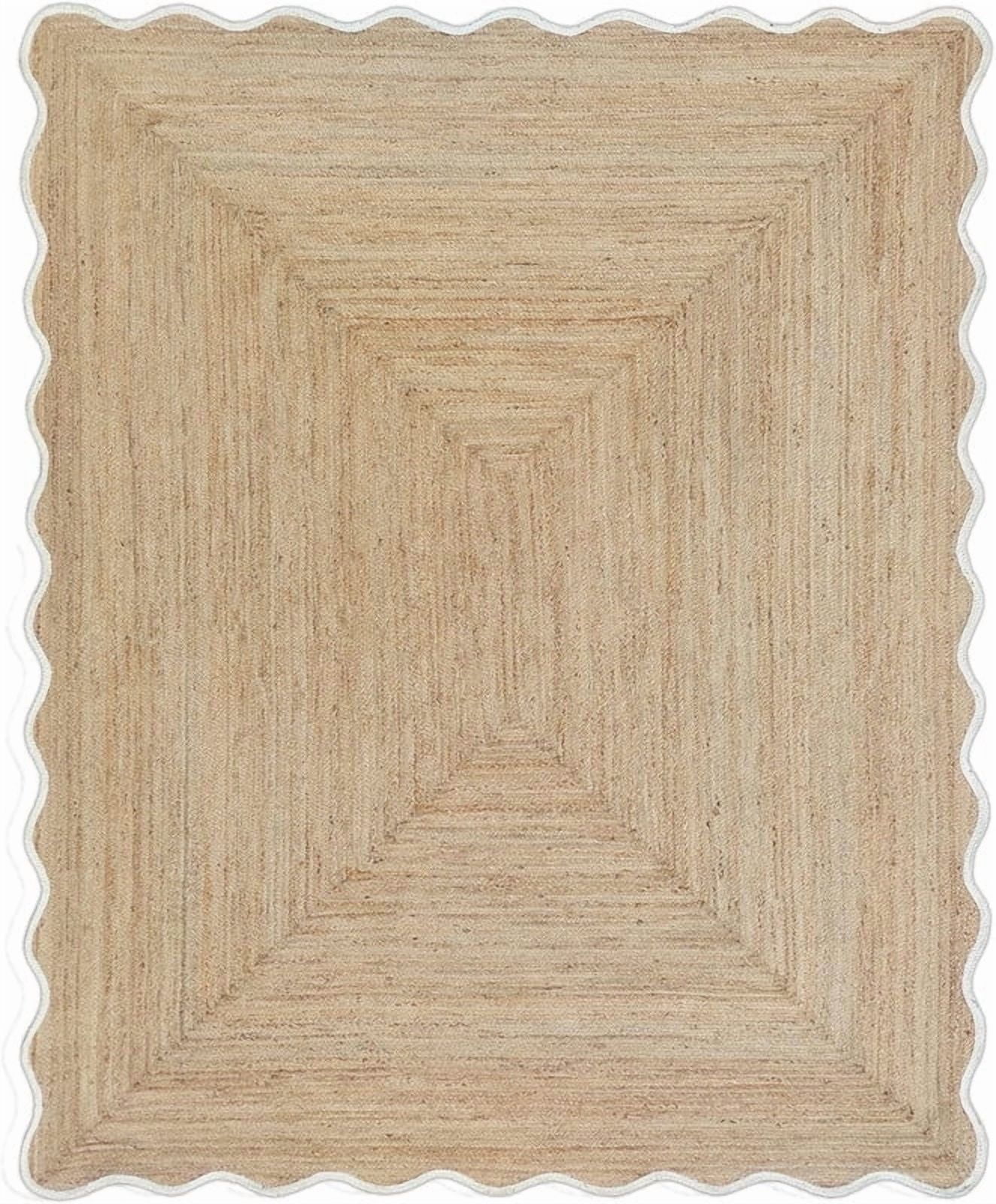 KLAVATE Natural Jute Rug Hand Braided Scalloped Wave Edge Farmhouse Decor (White, 3 ft x 5 ft) 2gbym