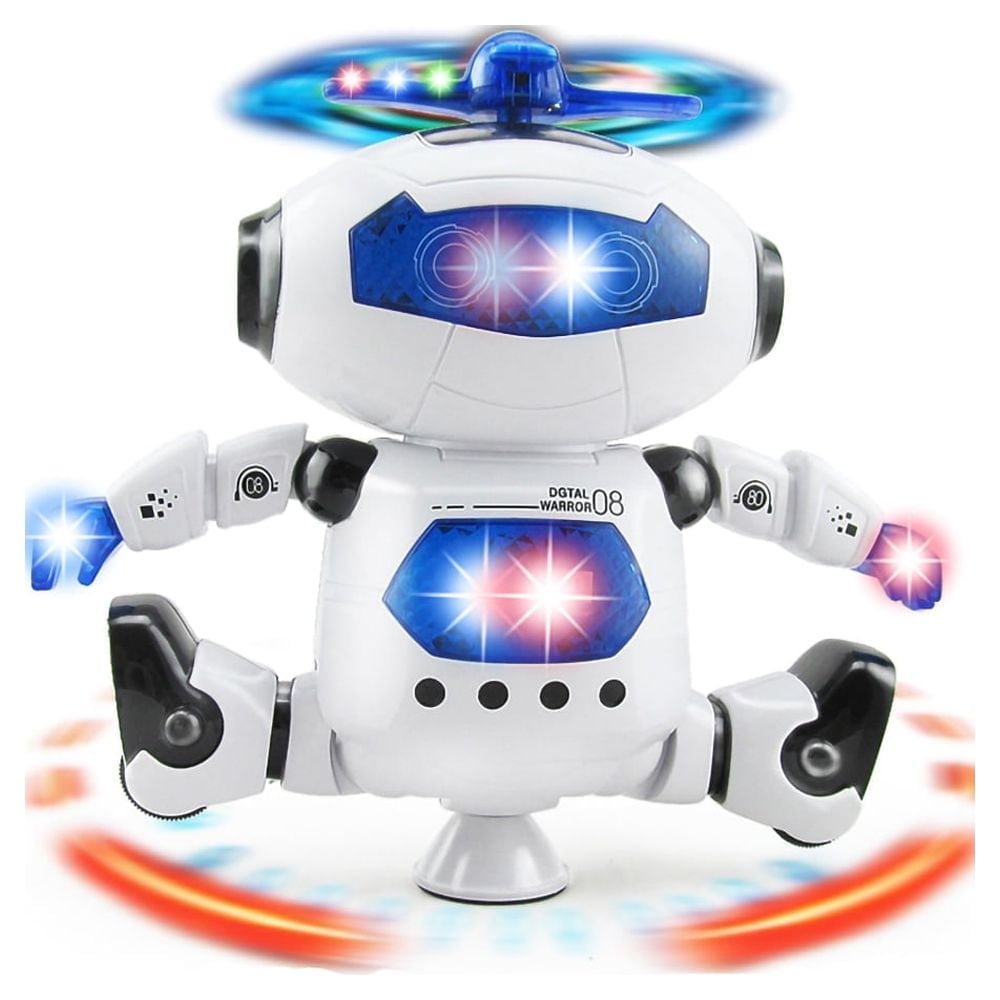 DAMMYTY Intelligent Electronic Robot Toy, Walking Dancing Singing Interactive Toy with 360 Degree Spinning and Flashing Lights (White, 8 in) ynvdk