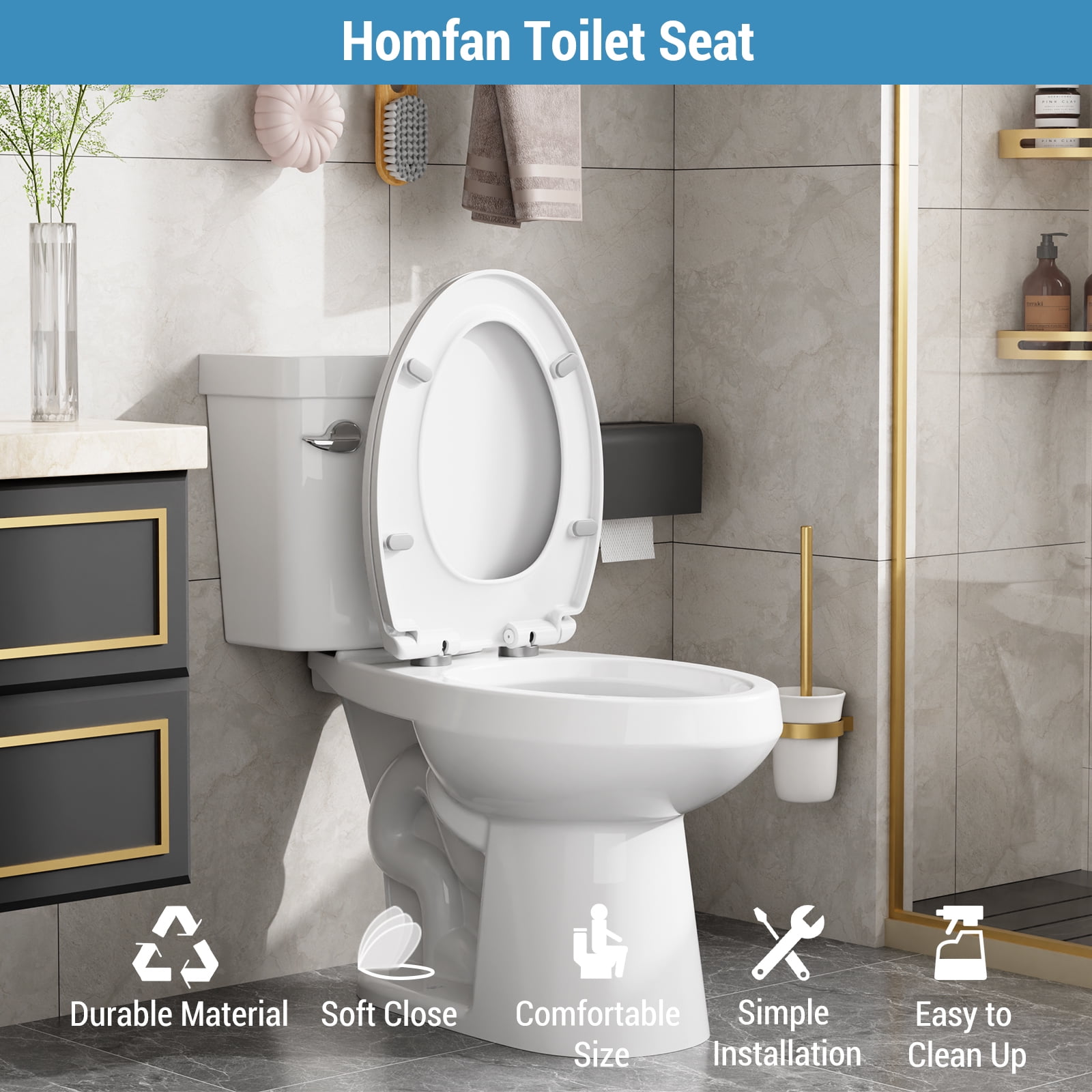 GARVEE Soft Close Elongated Toilet Seat, Quick Release Non-Slip Hinges, Durable Polypropylene (White, Elongated) o2qvk