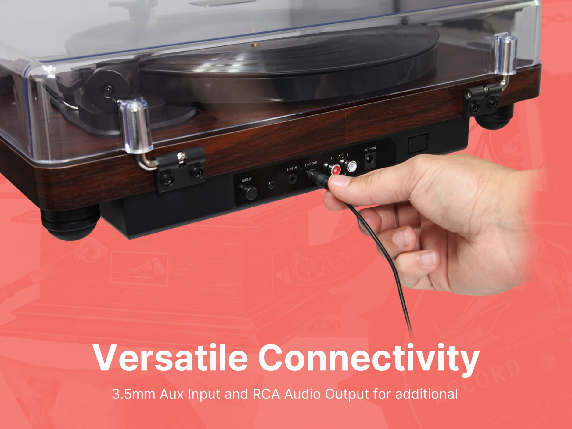 Victor Lincoln Record Player, 3-Speed Turntable with Bluetooth and Detached Stereo Speakers (Wood Finish) fbzf6