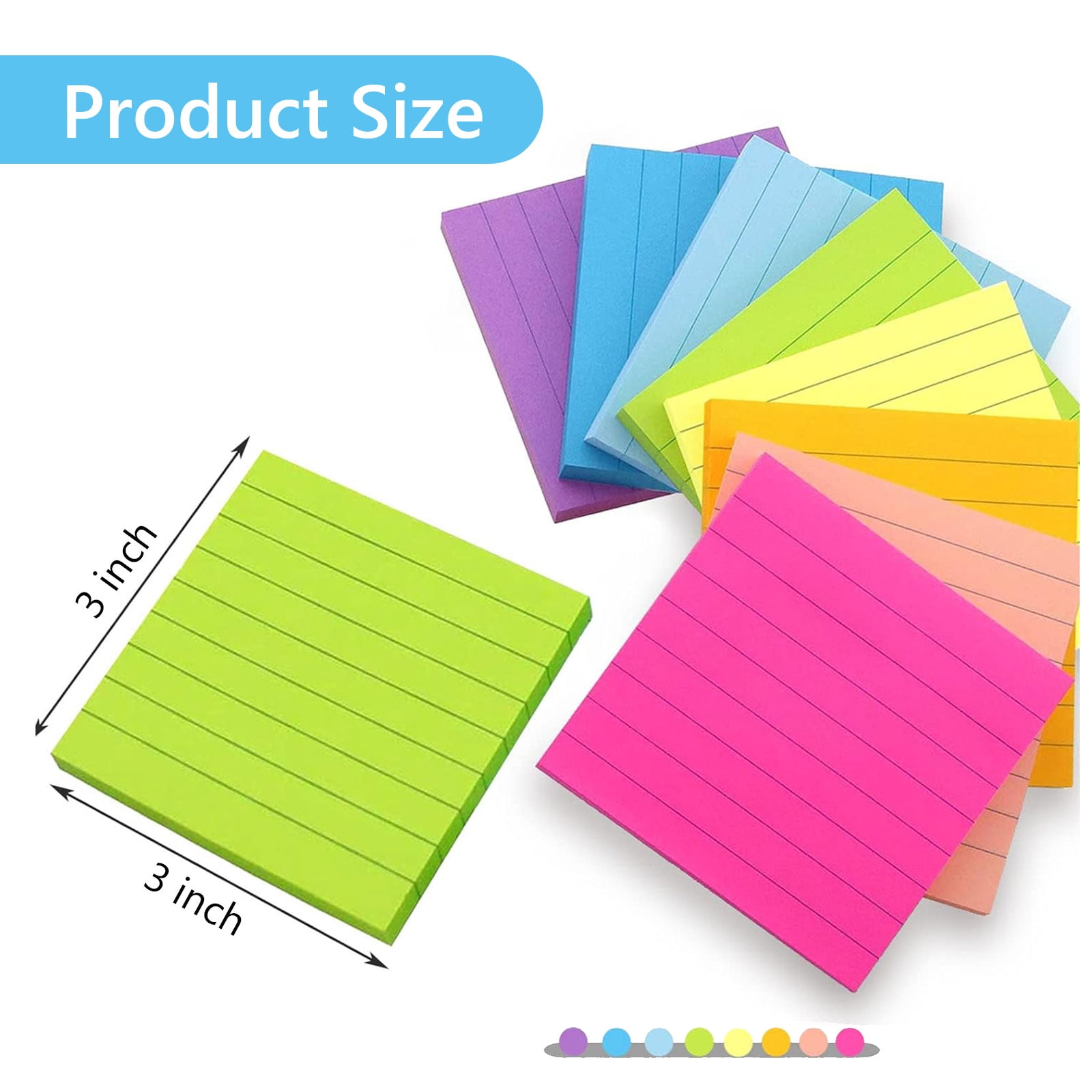 HengBO Lined Sticky Notes Ruled Self-Stick Memo Pads (Assorted Colors, 3 in x 3 in, 8 Pack) 3mza1