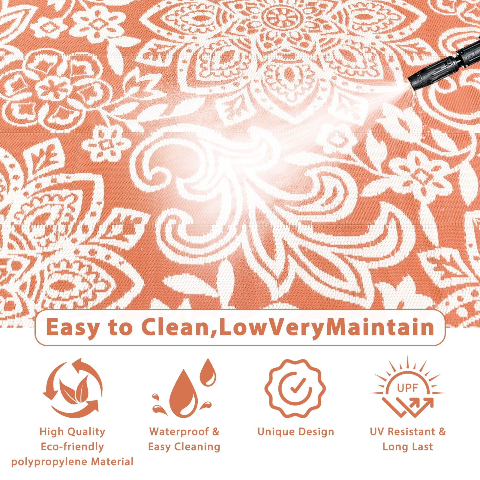MJIAexp Reversible Outdoor Rug, Waterproof Plastic Straw Patio Mat for Camping, Deck, and Beach (Orange, 6 ft x 9 ft) 864rj