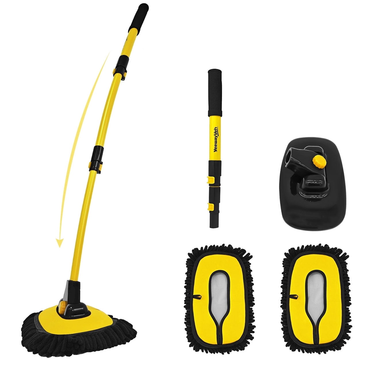 YeewayVeh 43 in Extendable Car Wash Brush with Long Handle, 15 Degree Curved Soft Mop for Truck and SUV (Yellow, 43 in) 9ztjf