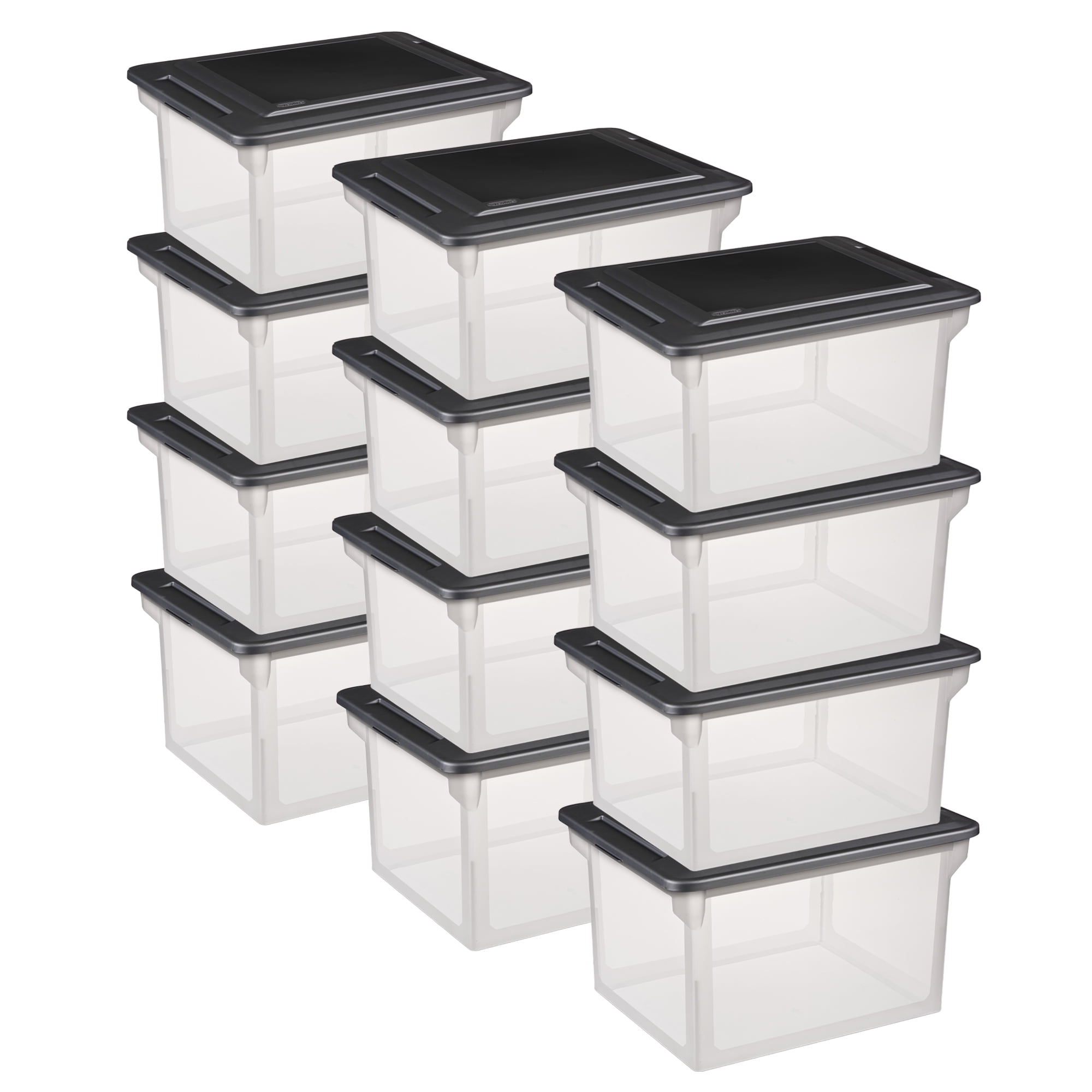 Sterilite Clear File Storage Box with Indexed Lid for Letter and Legal Folders (12 Pack, 18.5 in x 14 in x 11 in) qv9qx