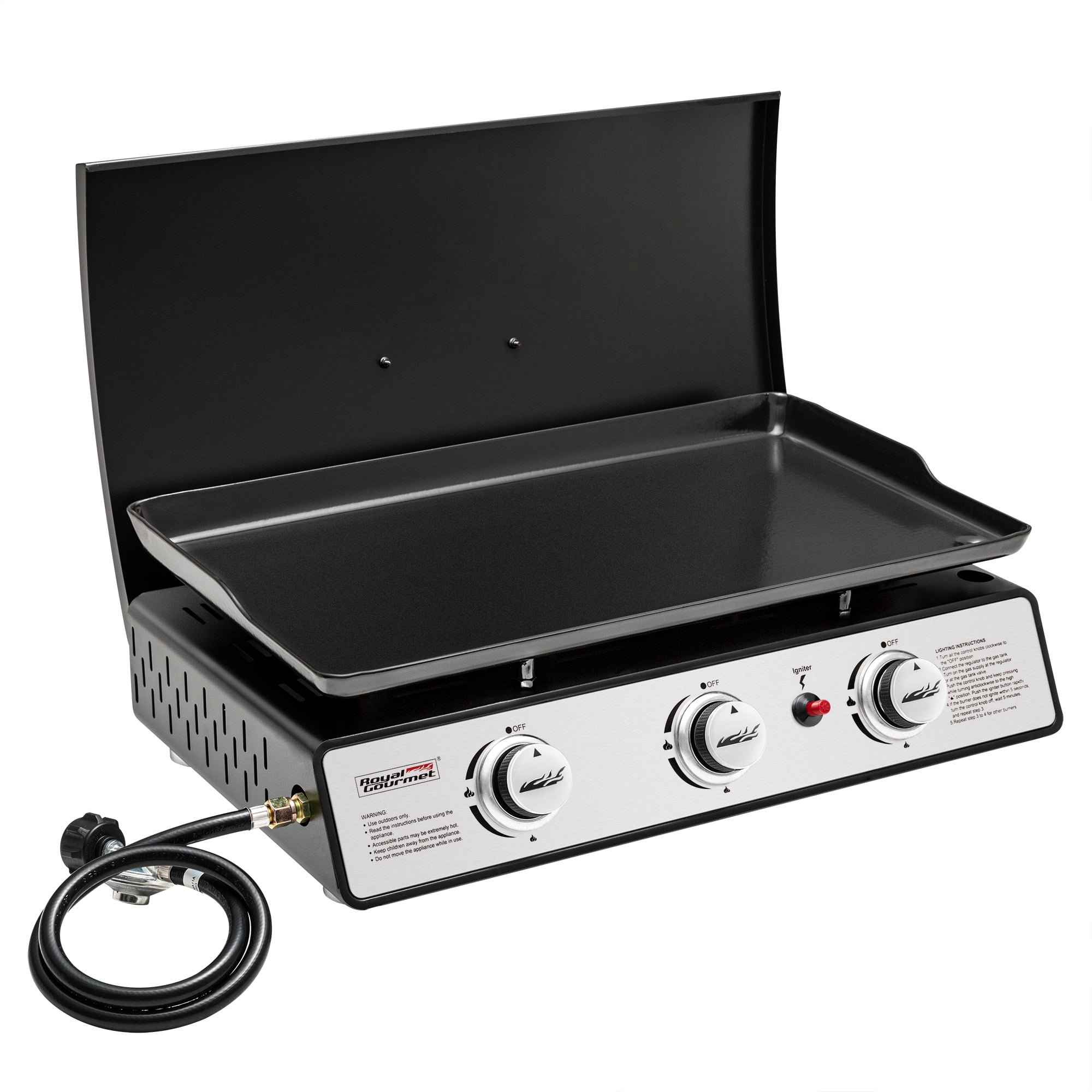 Royal Gourmet PD2301S 24 in 3-Burner Portable Gas Griddle with Hard Cover (Silver, 319 sq in) h304a