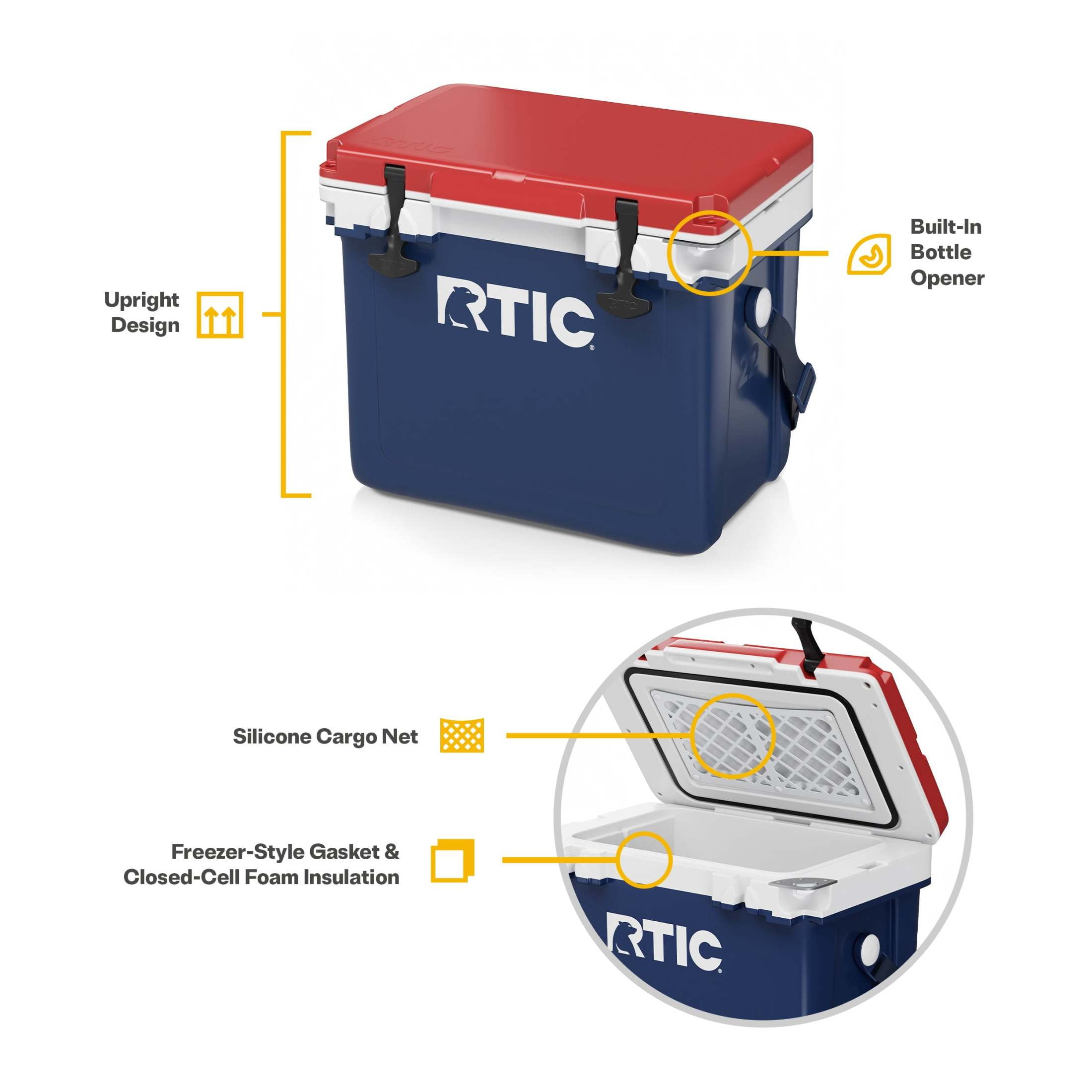 RTIC 22 QT Hard-Sided Cooler, Lightweight Insulated Ice Chest for Camping and Outdoor Travel (Patriot, 22 qt) vhxop