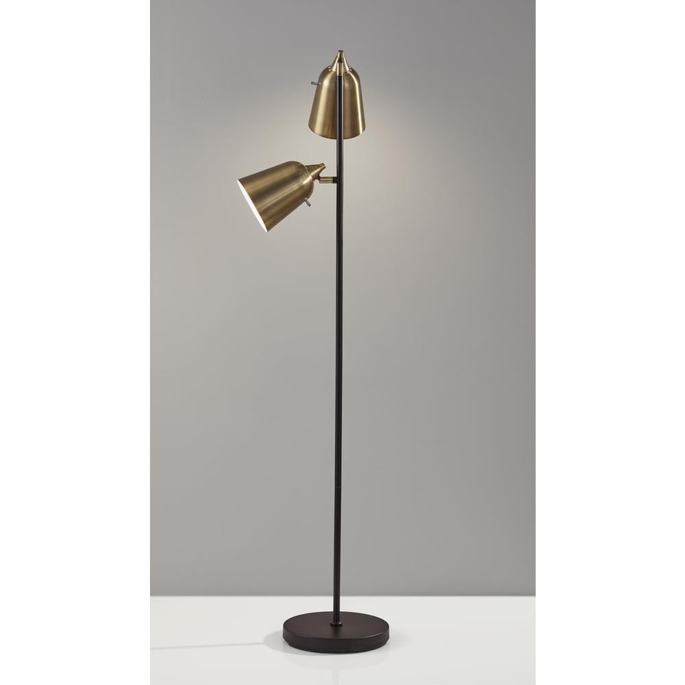 Adesso Malcolm Adjustable Floor Lamp with Dual Shades (Antique Brass and Matte Black, 57.5 in) fjifp