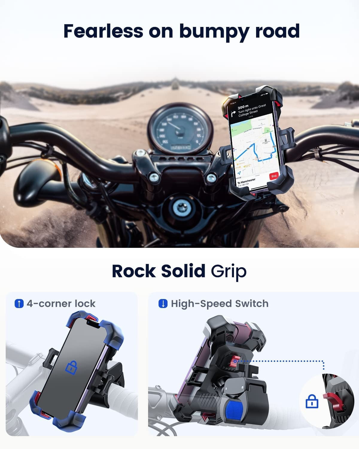 JOYROOM Motorcycle Phone Mount, Adjustable Handlebar Cell Phone Holder with Auto Lock (Black, 4.7 in to 7 in) kfjeb