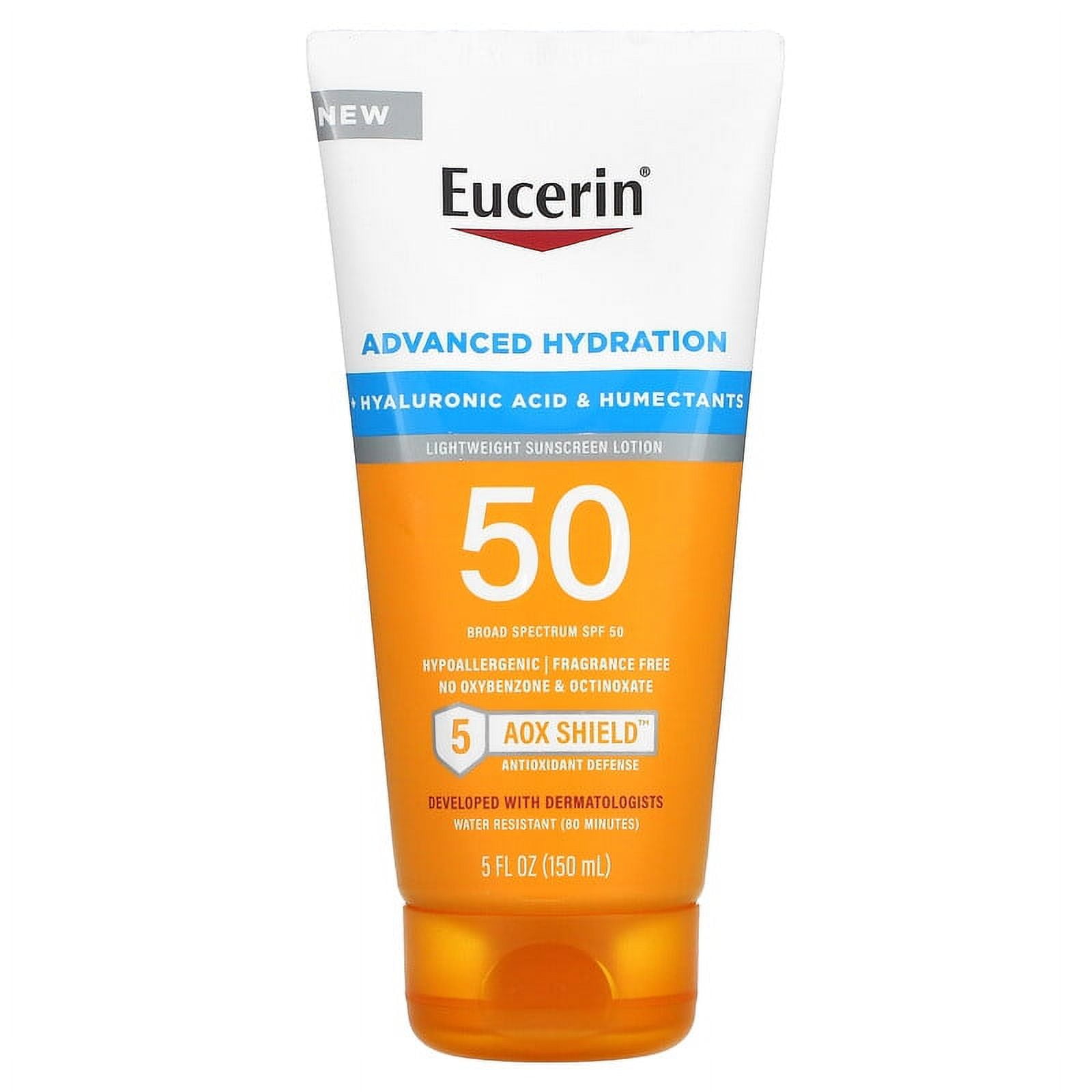 Eucerin Advanced Hydration Lightweight Sunscreen Lotion SPF 50 Fragrance Free (White, 5 fl oz) 1yunw