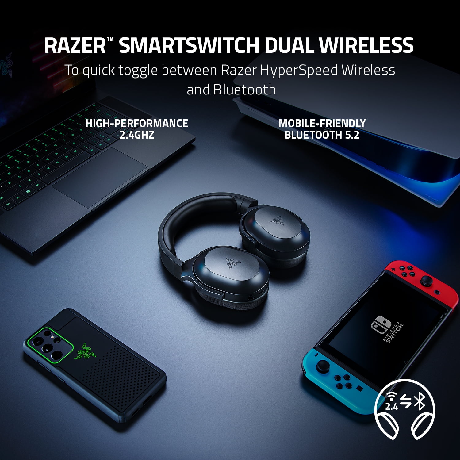 Razer Barracuda X Wireless Gaming Headset with SmartSwitch Dual Wireless and Detachable Mic (Black, 8.8 oz) 4d6bo