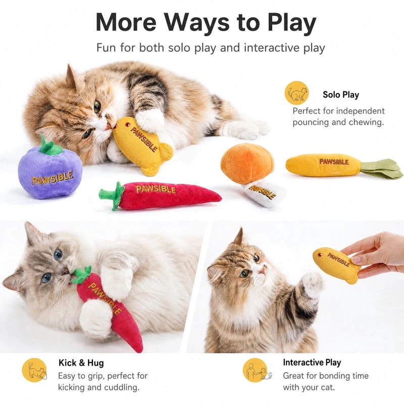 Pawsible Foodie Cat Toy Set, Organic Catnip Filled Plush Toys for Indoor Cats (Yellow, 5 Pack) ml609