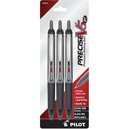 Pilot Precise V5 Retractable Rollerball Pens, Extra-Fine Point, Smooth Writing Ink (Black, 3 Pack) v1s1b - Image 2