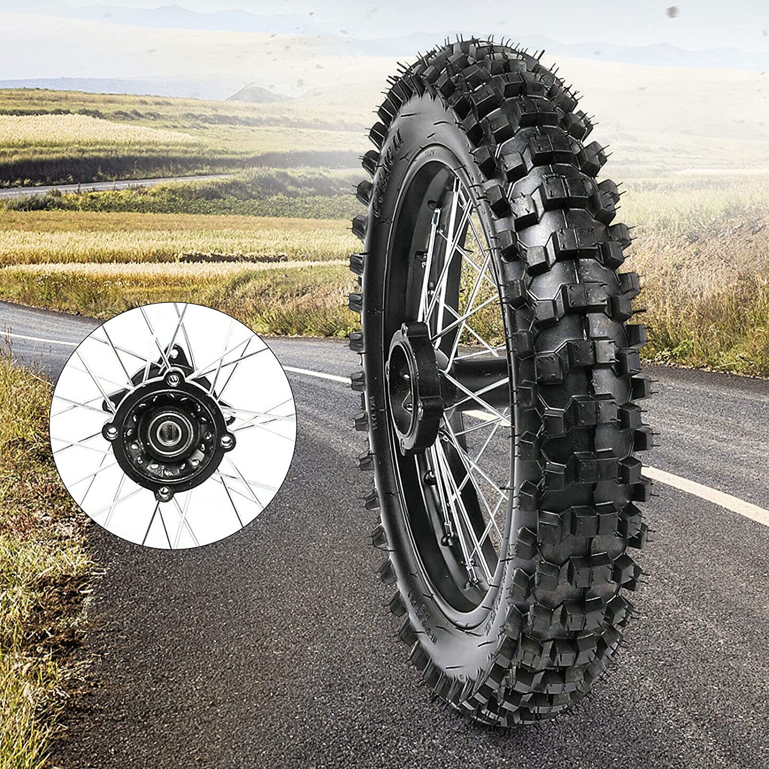 Anqidi 14 in Rear Wheel Assembly with 90/100-14 Tire and 15mm Bearing for Pit Bike Dirt Bike (Black, 14 in) ozoko