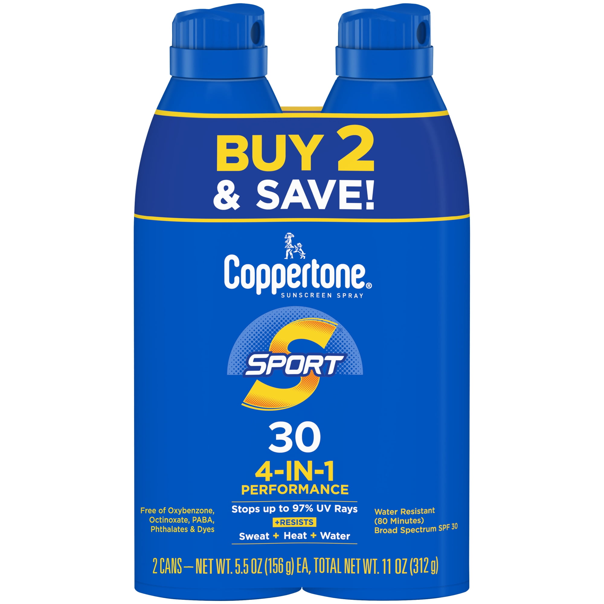Coppertone Sport Sunscreen Spray, SPF 30 Broad Spectrum Protection (5.5 oz, Pack of 2) 533n9