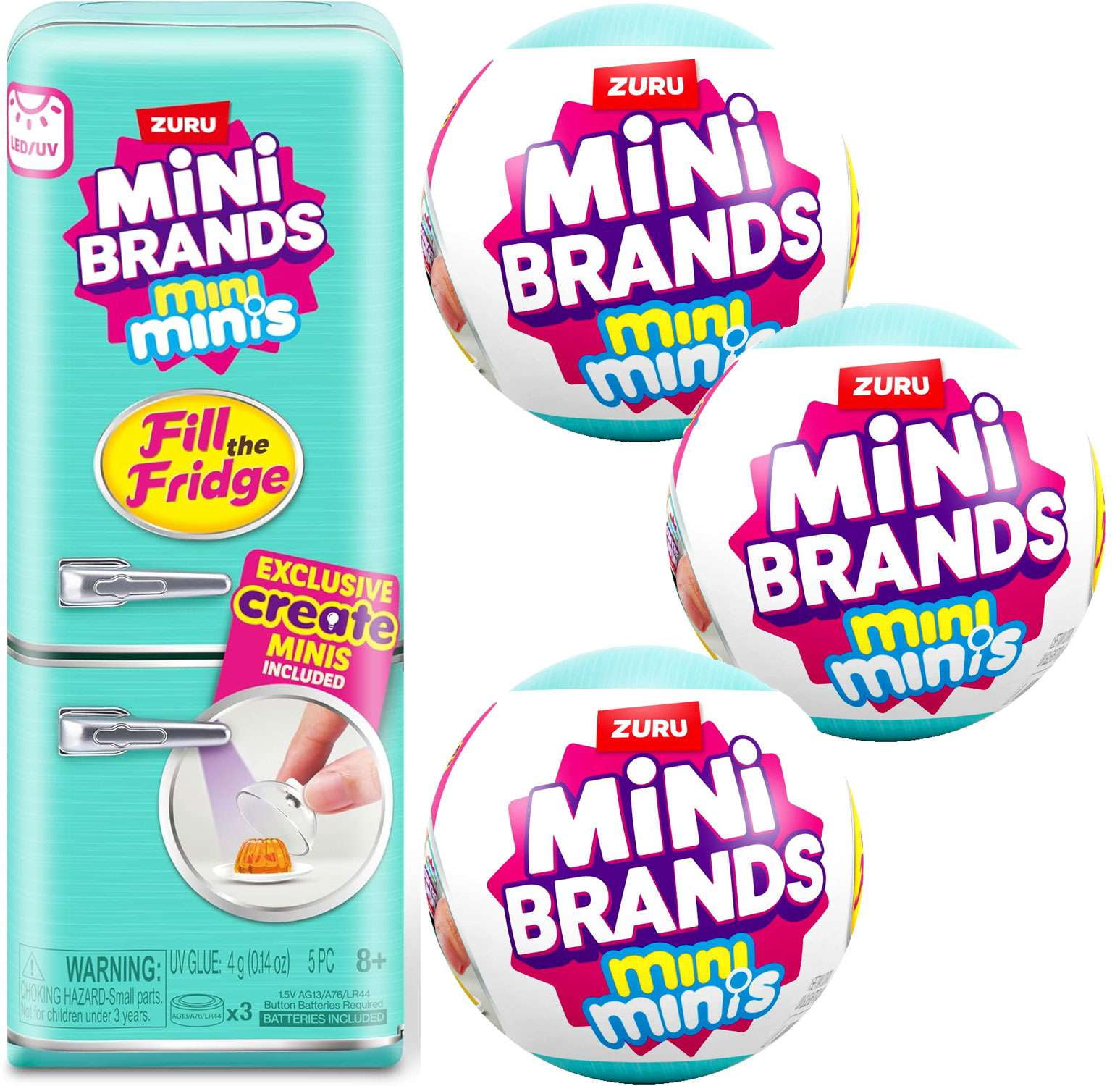 ZURU Mini Brands Fill The Fridge Playset and 3 Mystery Packs (Multi-Color, 4 Piece Set) hd3q2