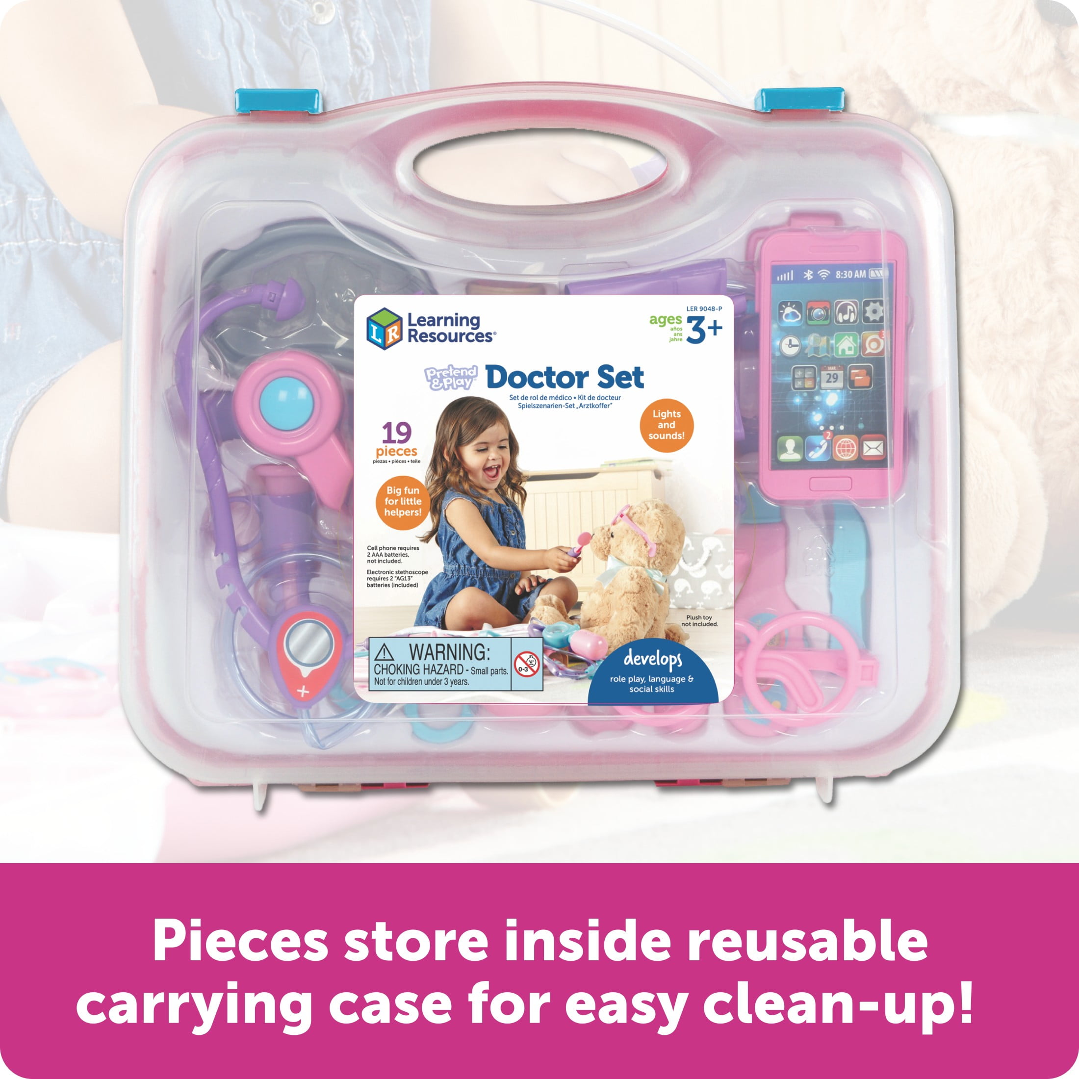 Learning Resources Pretend & Play Doctor Set, Educational Medical Role-Play Kit for Kids (Pink, 19-Piece Set) ne6w3