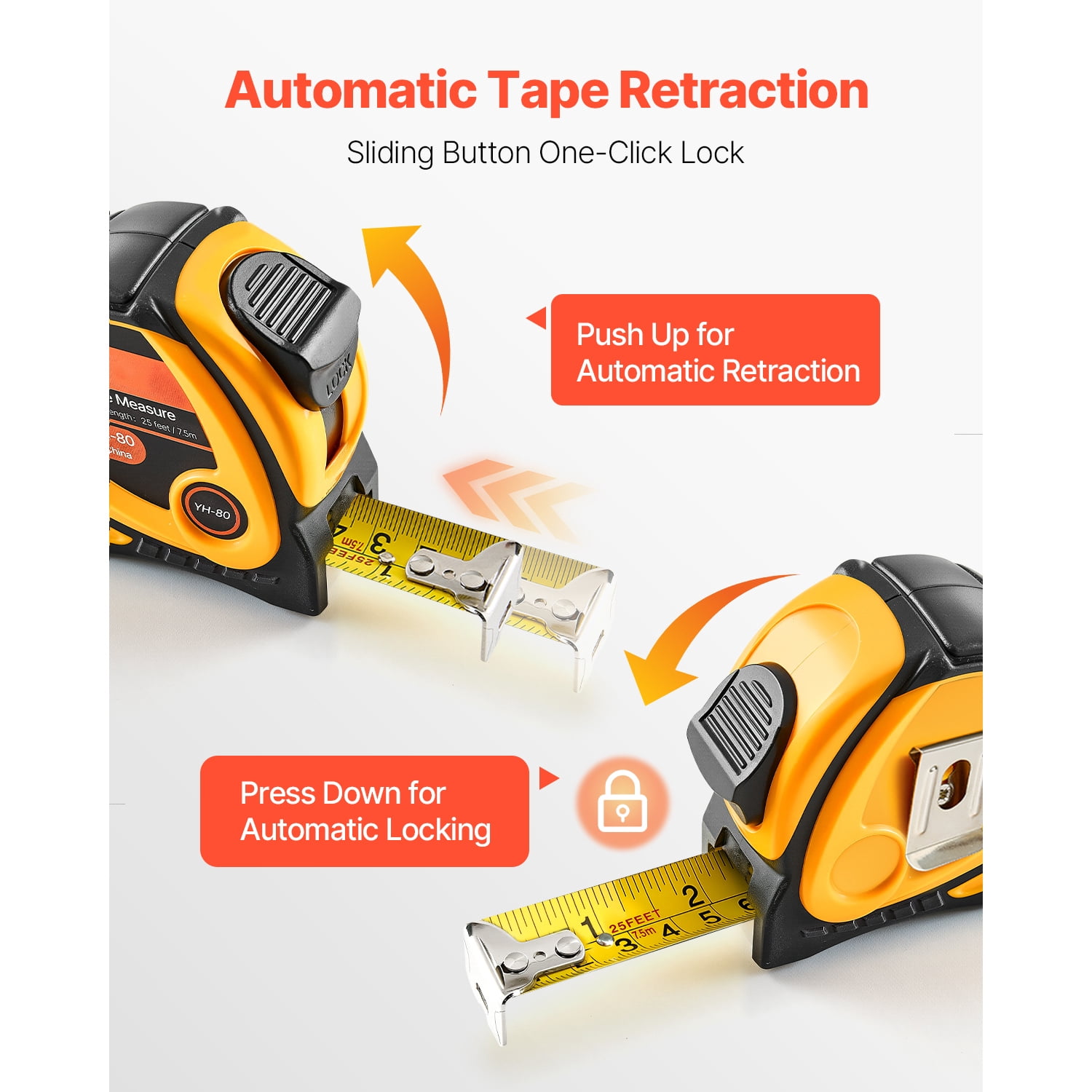 KFFKFF Retractable Measuring Tape, Heavy-Duty Carbon Steel Blade with ABS Case (2-Pack, 25 ft) ob7zp