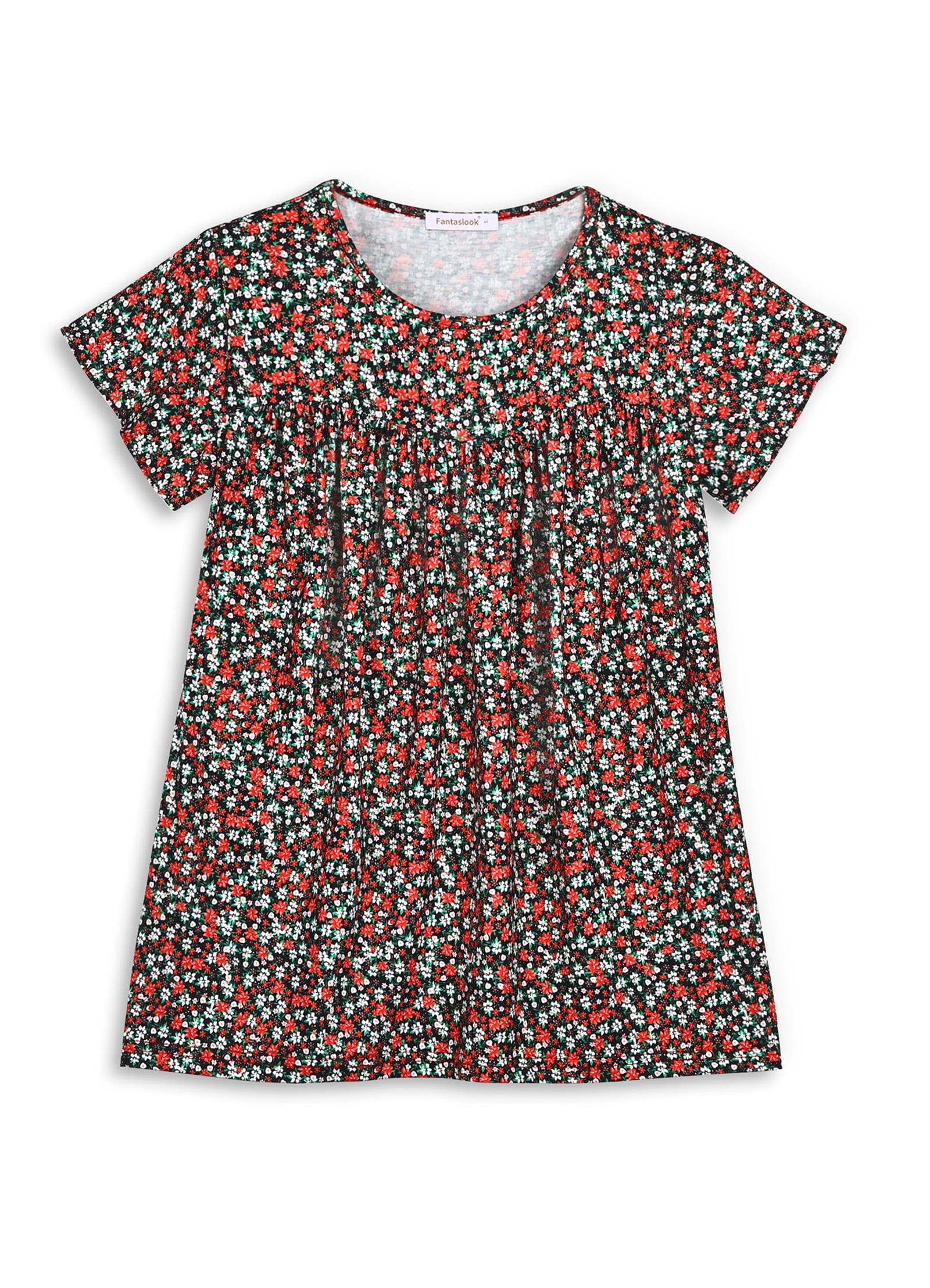 Fantaslook Womens Floral Blouse Dressy Casual Pleated Tunic Top Ruffle Sleeve (White, L) 0h5c7