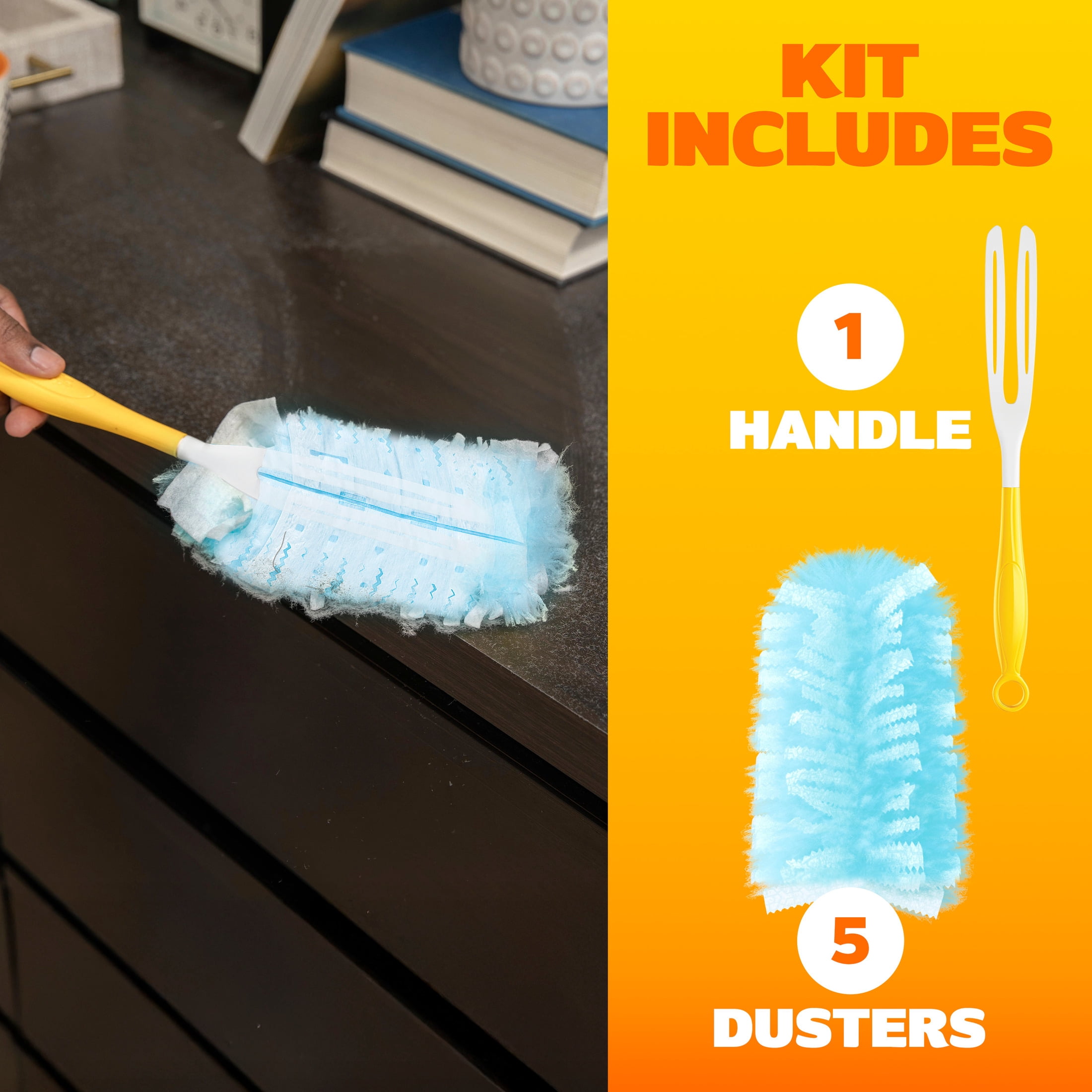 Swiffer Dusters Cleaning Kit, Dust Trapping Surface Cleaner, Unscented (1 Handle, 5 Refills) ntb82
