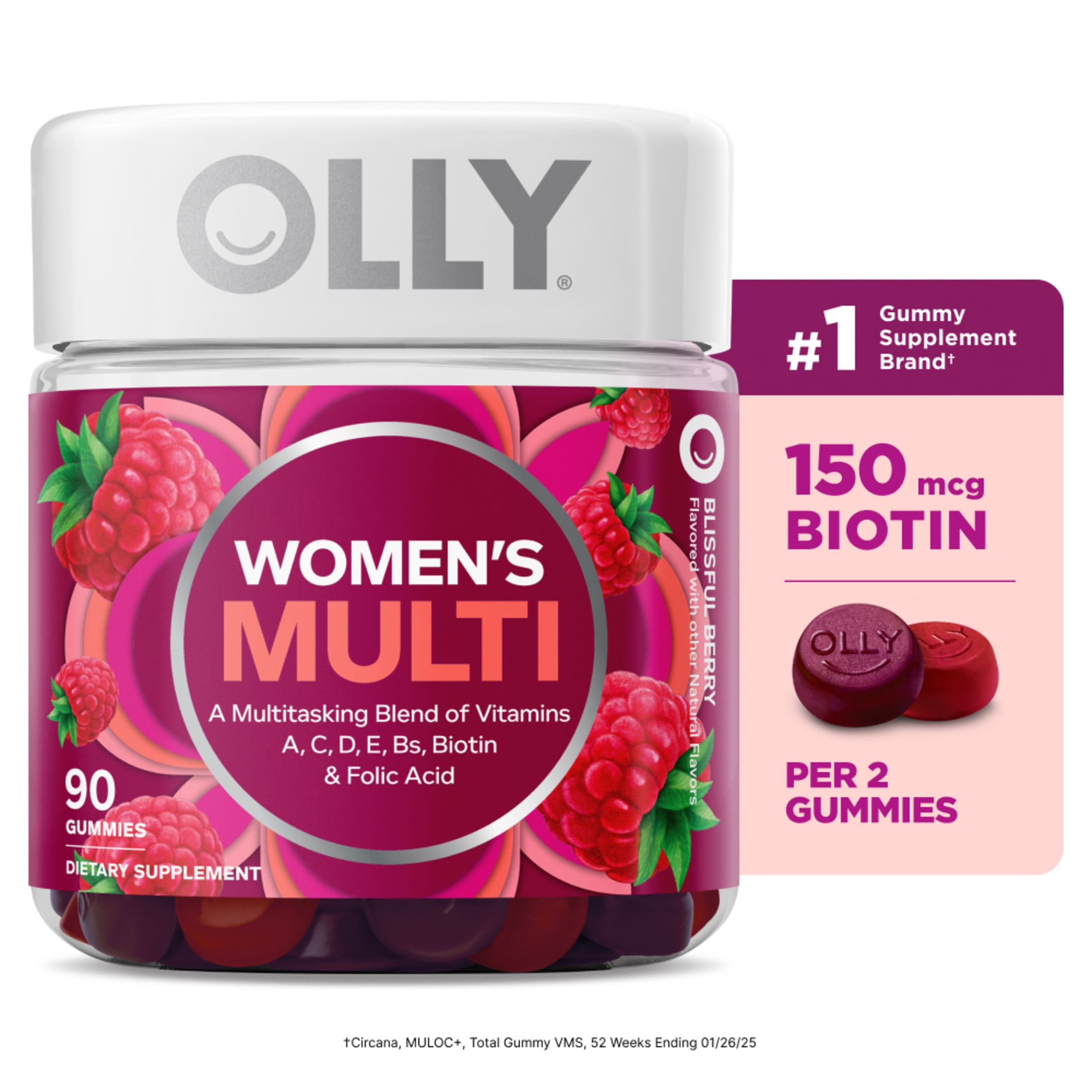 OLLY Women's Multivitamin Gummies, Daily Nutritional Support with Biotin and Vitamin D (90 Count) 06yfm