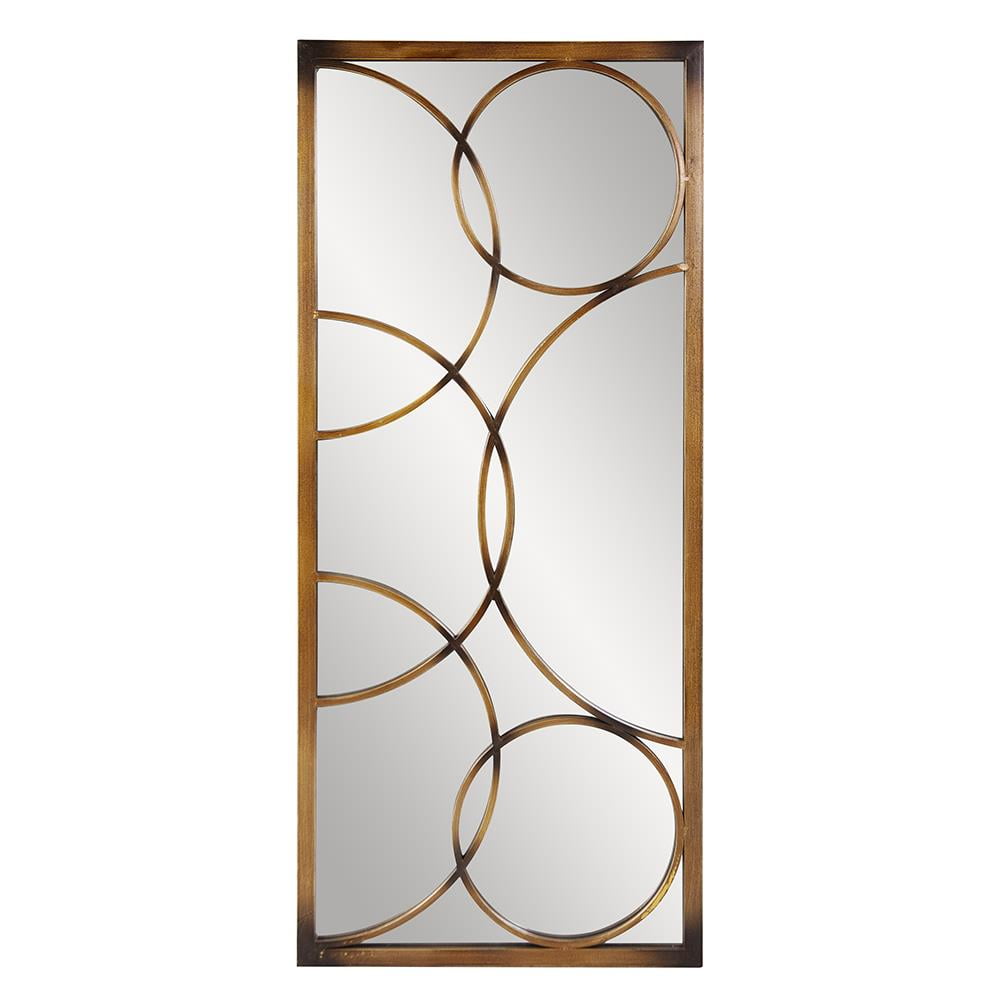 Tyler Dillion Rectangular Metal Wall Mirror with Circular Overlays (Brushed Bronze, 24 in x 36 in) zy413