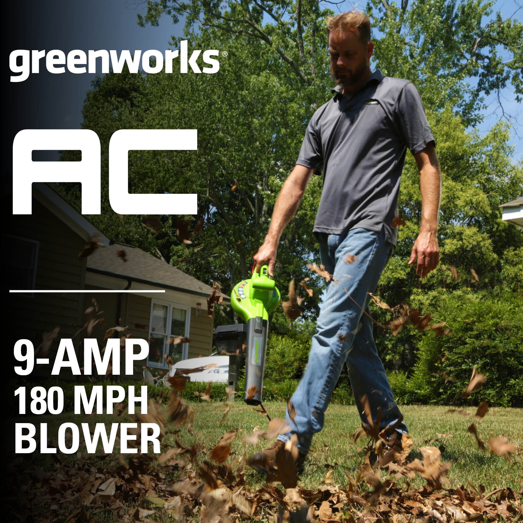 Greenworks 9 Amp Corded Electric Leaf Blower (170 CFM, 180 MPH) (4.5 lb) 6n40l